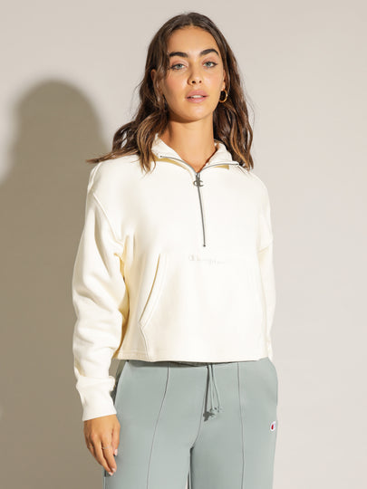 Reverse Weave Half-Zip Pullover in Chalk White CSI