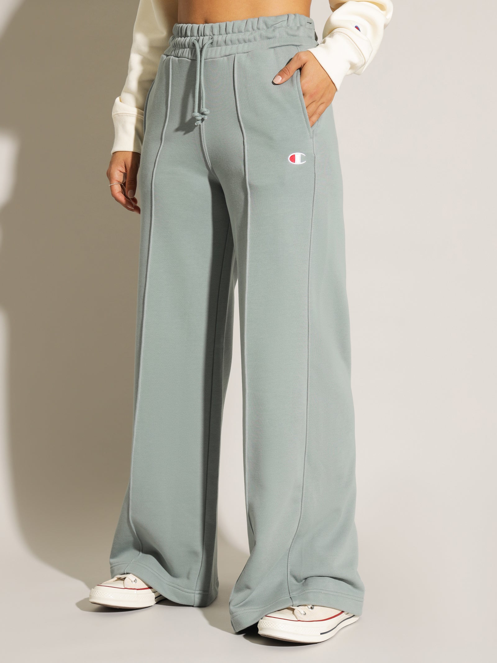 Reverse Weave SML C Wide Joggers in Sage Shimmer Green