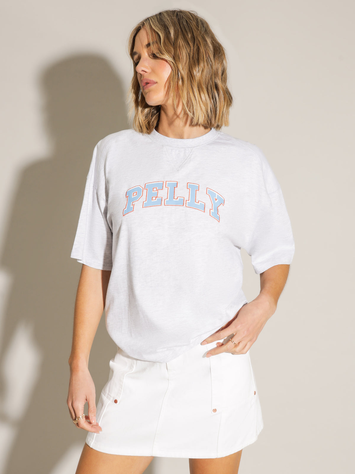 Ena Pelly Collegiate Pelly T-Shirt in White Marle | White