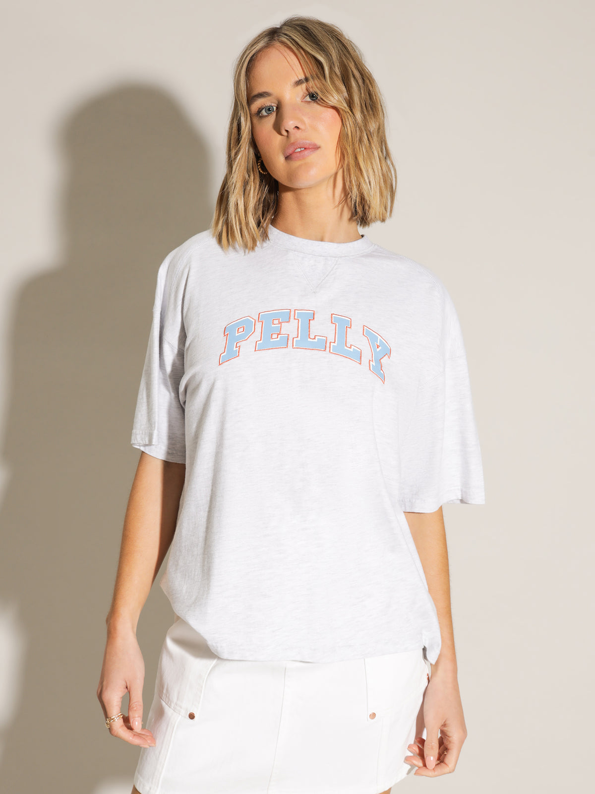 Ena Pelly Collegiate Pelly T-Shirt in White Marle | White