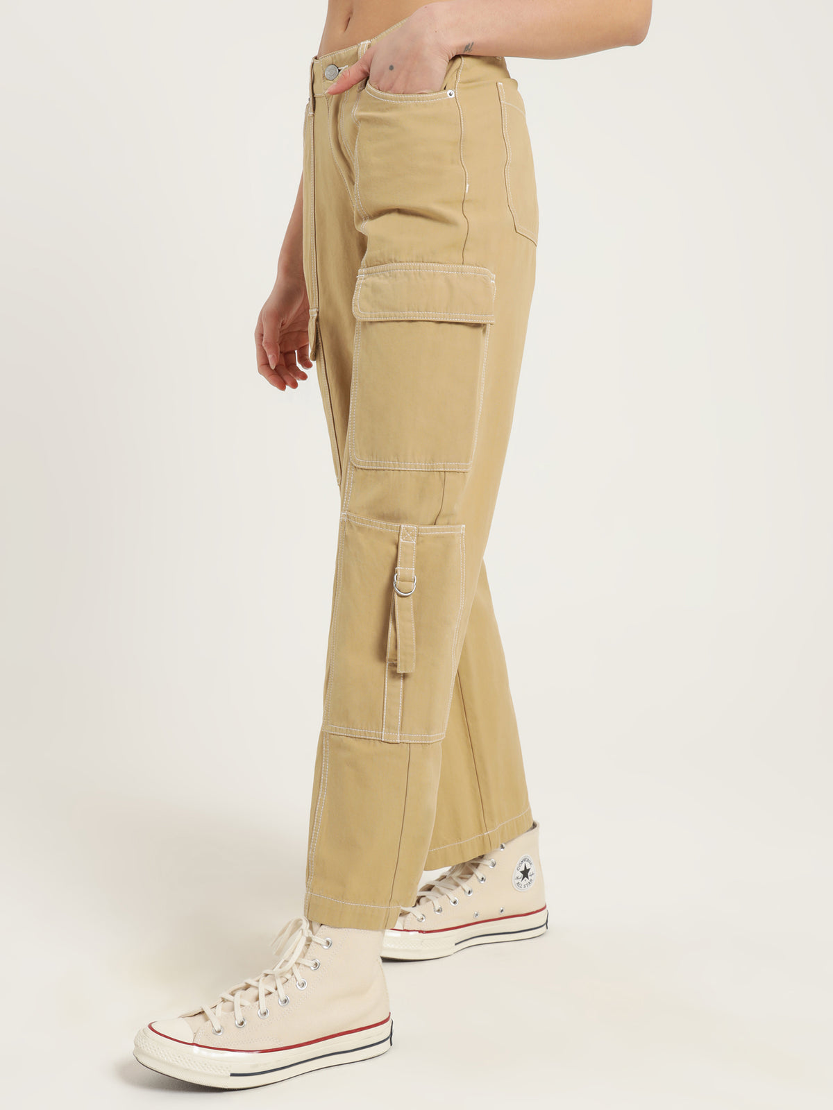 Beyond Her Bianca Low Rise Cargo Pants in Sand Tan | Sand