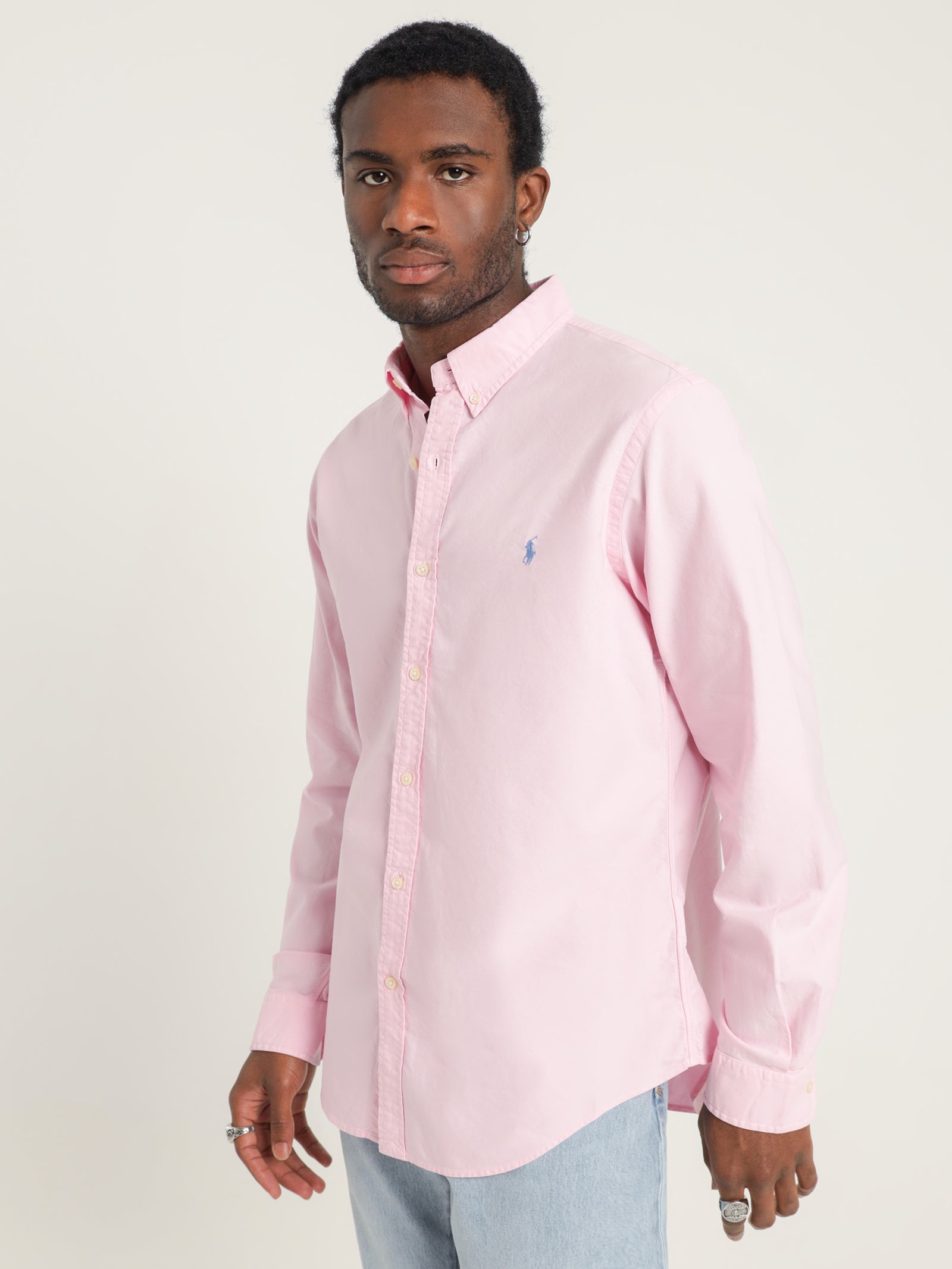 Button-Down Garment Dyed Slim Oxford Shirt in Pink