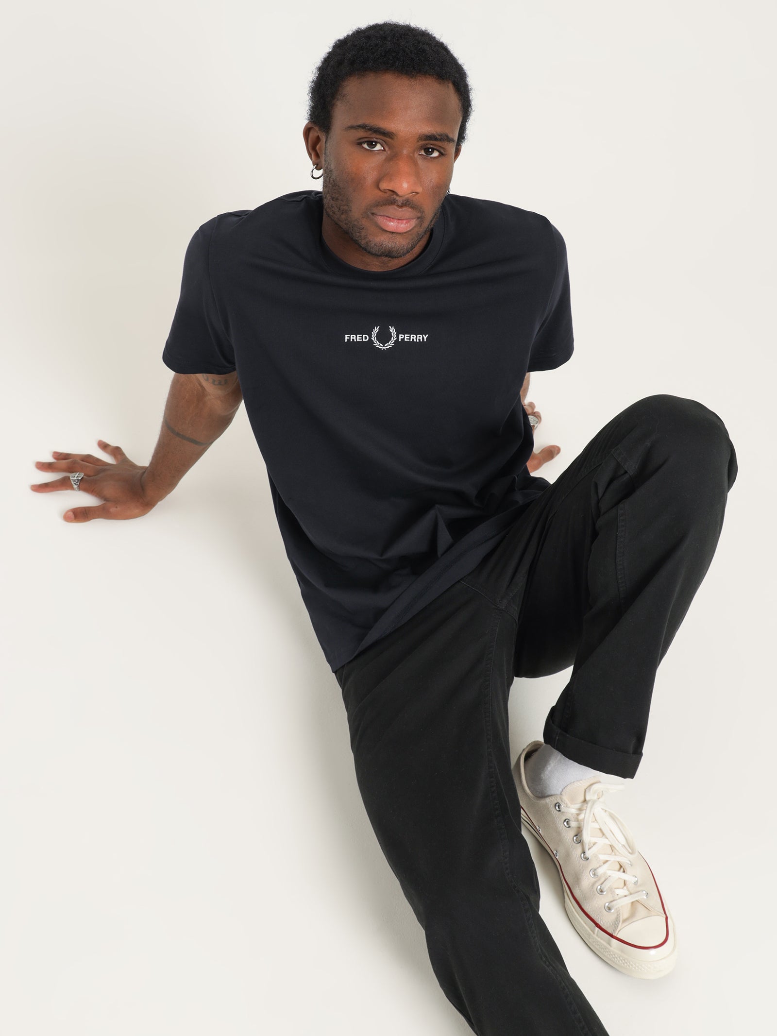 fred perry embroidered t shirt black