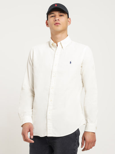 Polo Corduroy Long Sleeve Shirt in Light Cream