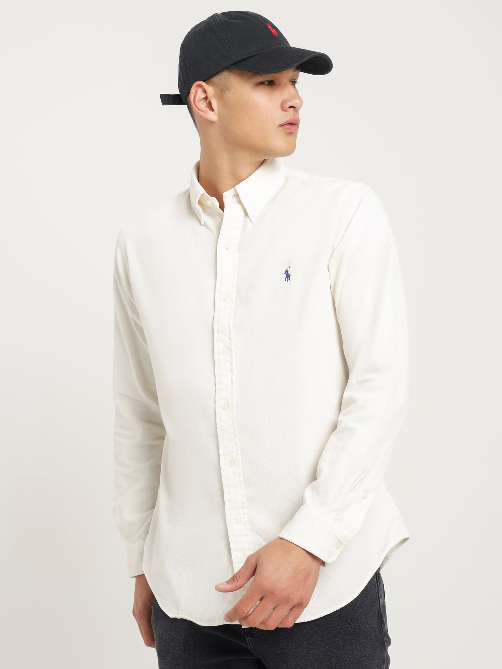 Polo Corduroy Long Sleeve Shirt in Light Cream