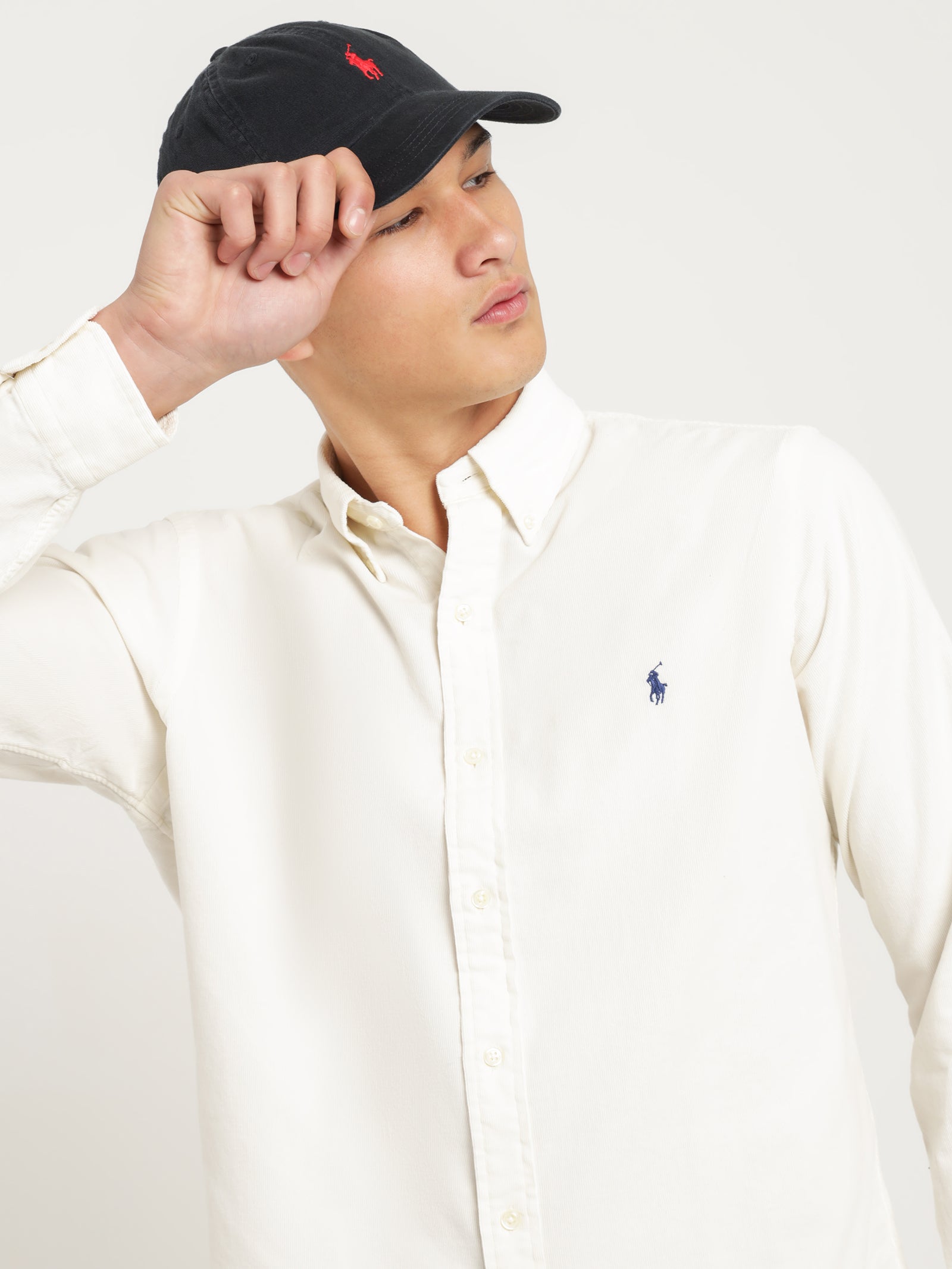 Polo Corduroy Long Sleeve Shirt in Light Cream