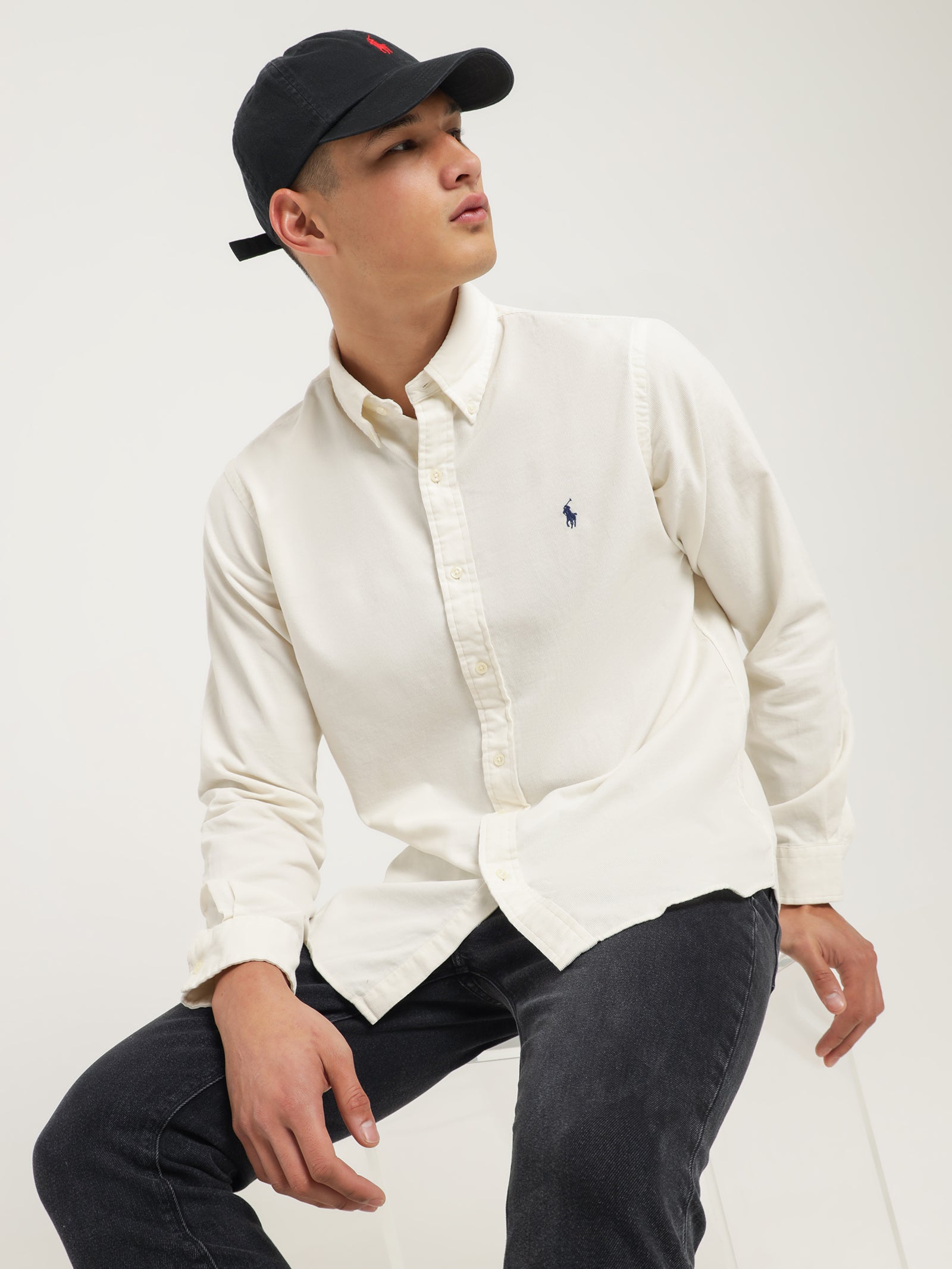 Polo Corduroy Long Sleeve Shirt in Light Cream