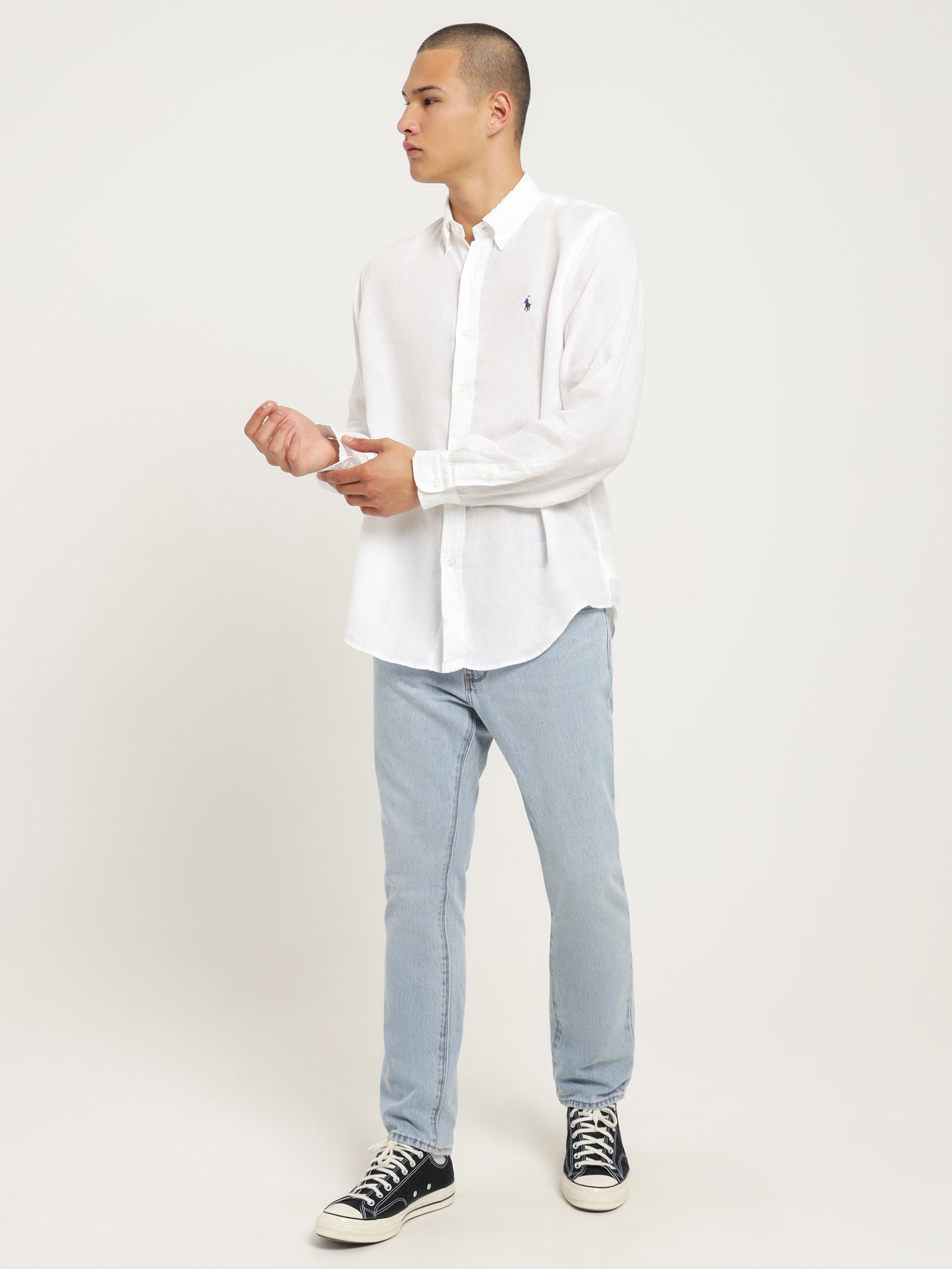 Long Sleeve Linen Shirt in White