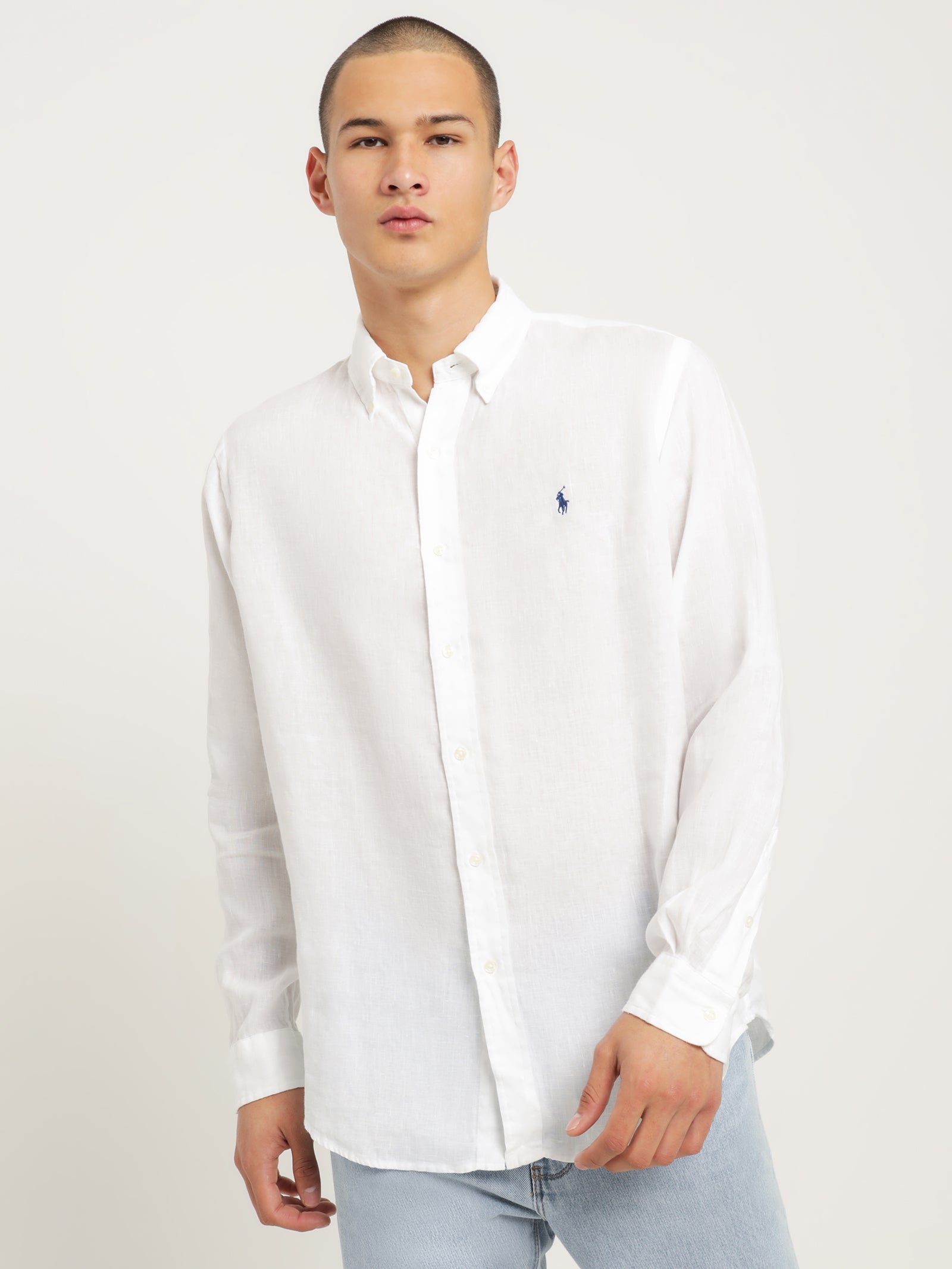 Long Sleeve Linen Shirt in White