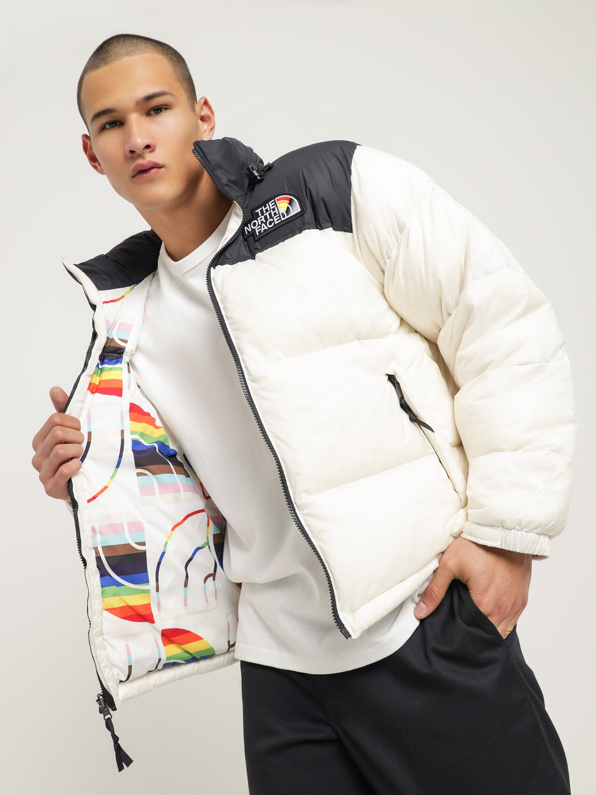 1996 Retro Nuptse Pride Jacket in White & Black - Glue Store