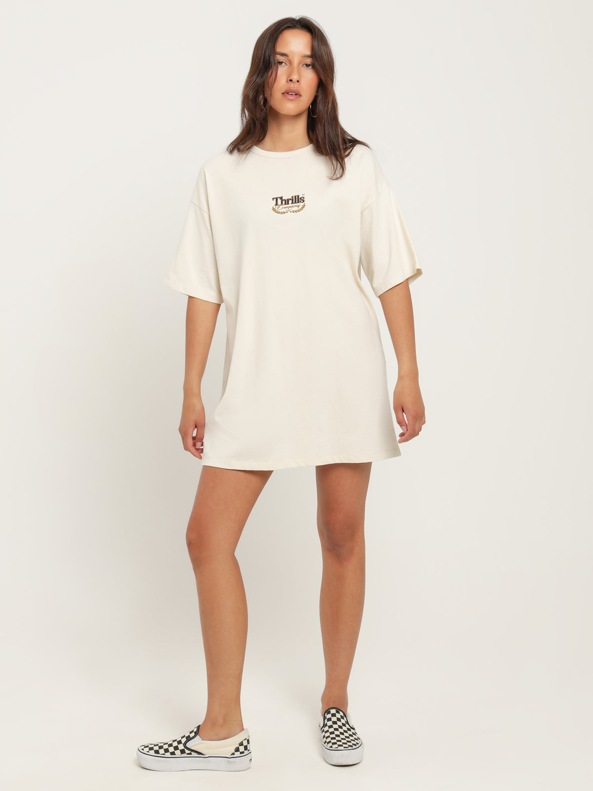 Thrills Deluxe Box Fit T-Shirt Dress in Unbleached | Unbleached