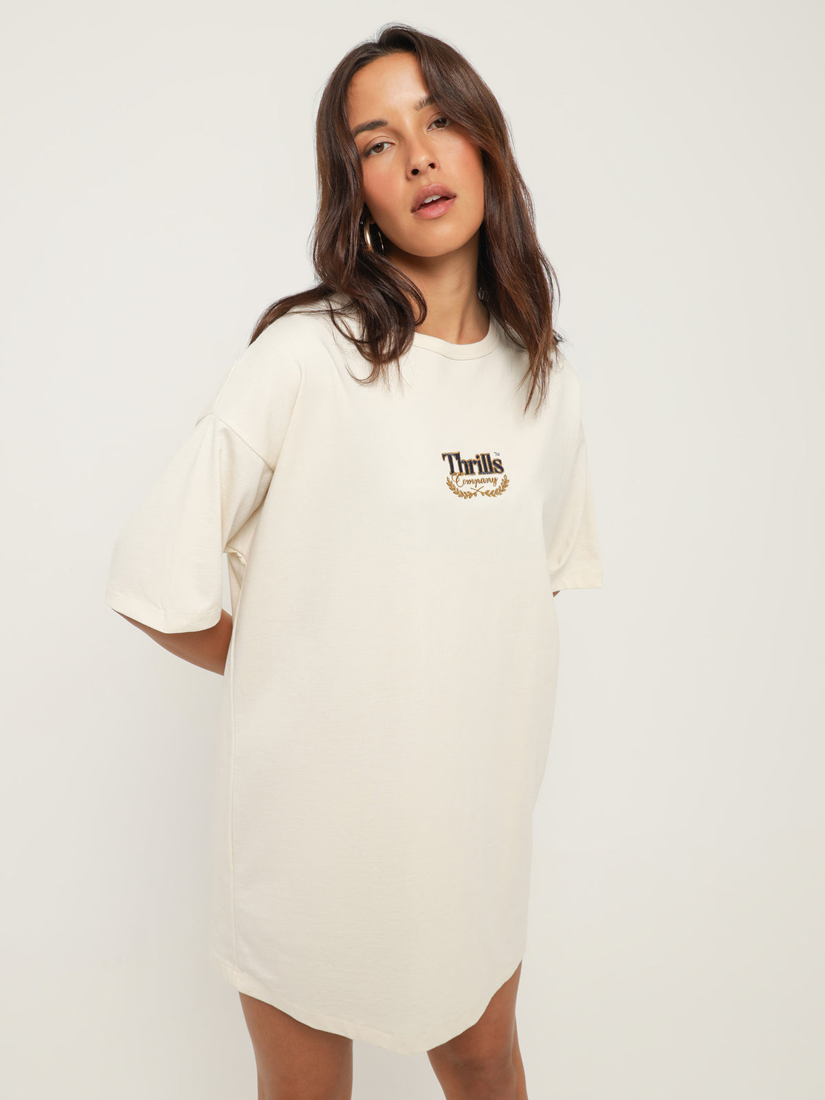 Thrills Deluxe Box Fit T-Shirt Dress in Unbleached | Unbleached