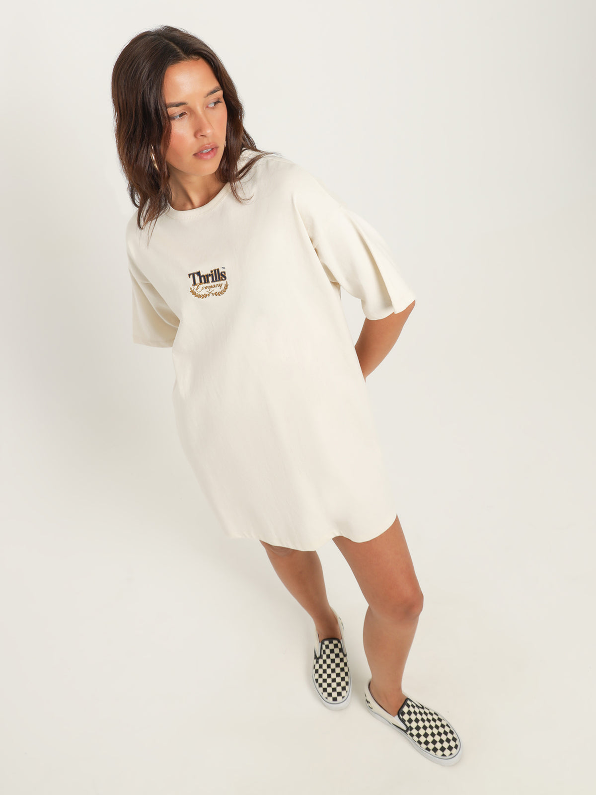 Thrills Deluxe Box Fit T-Shirt Dress in Unbleached | Unbleached