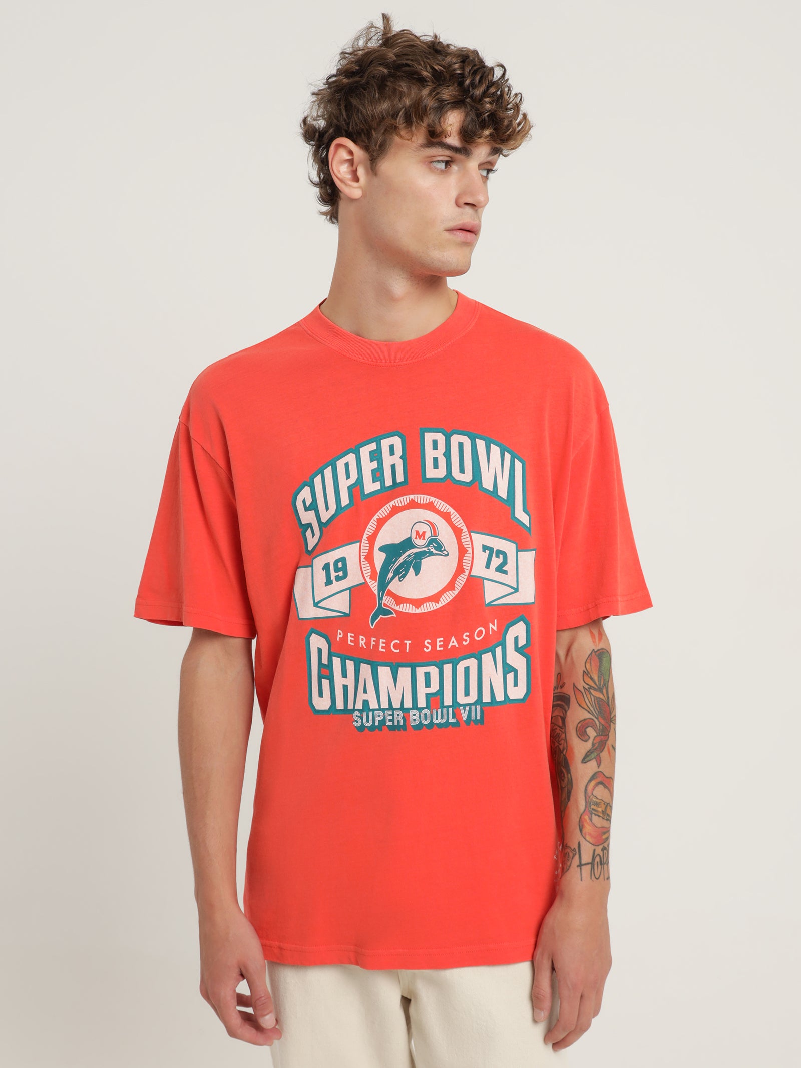 Mitchell ness Miami Dolphin T Shirt in Faded Orange Glue Store