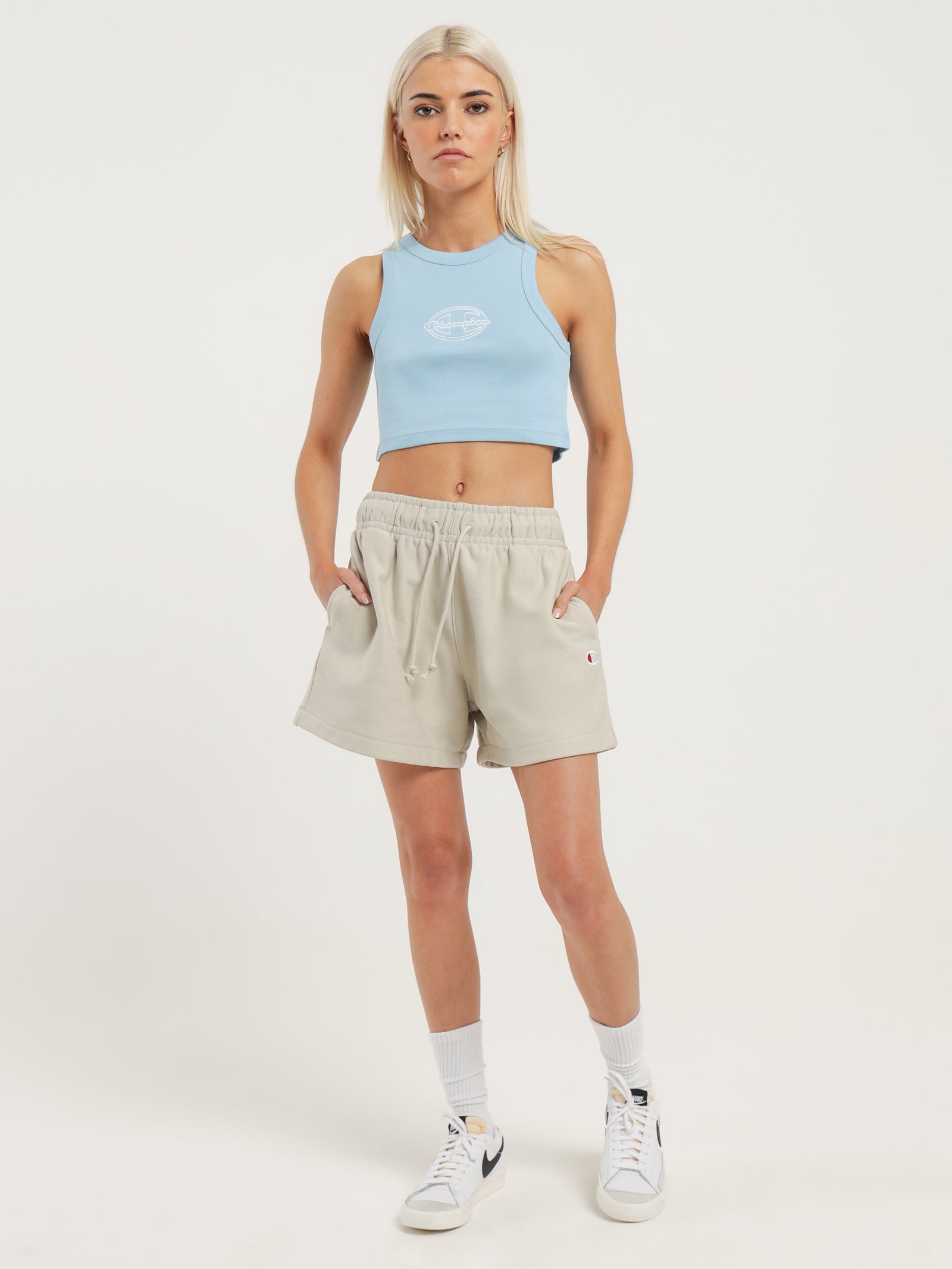 HT 90s Crop Ribbed Singlet in Candid Blue