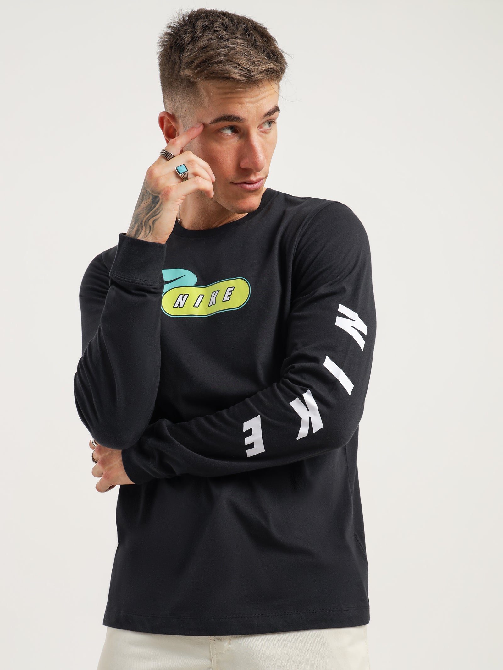 Sportswear Brandriff Open Long Sleeve T-Shirt in Black - Glue Store