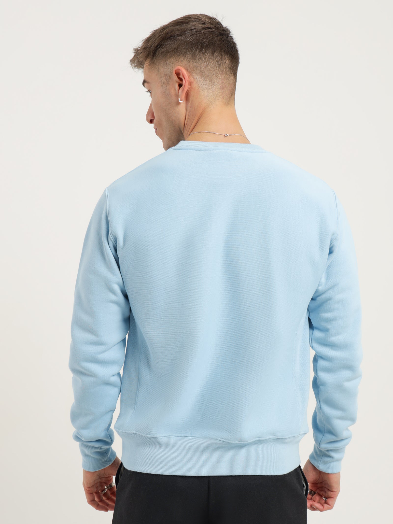 Reverse Weave Crew in Light Blue