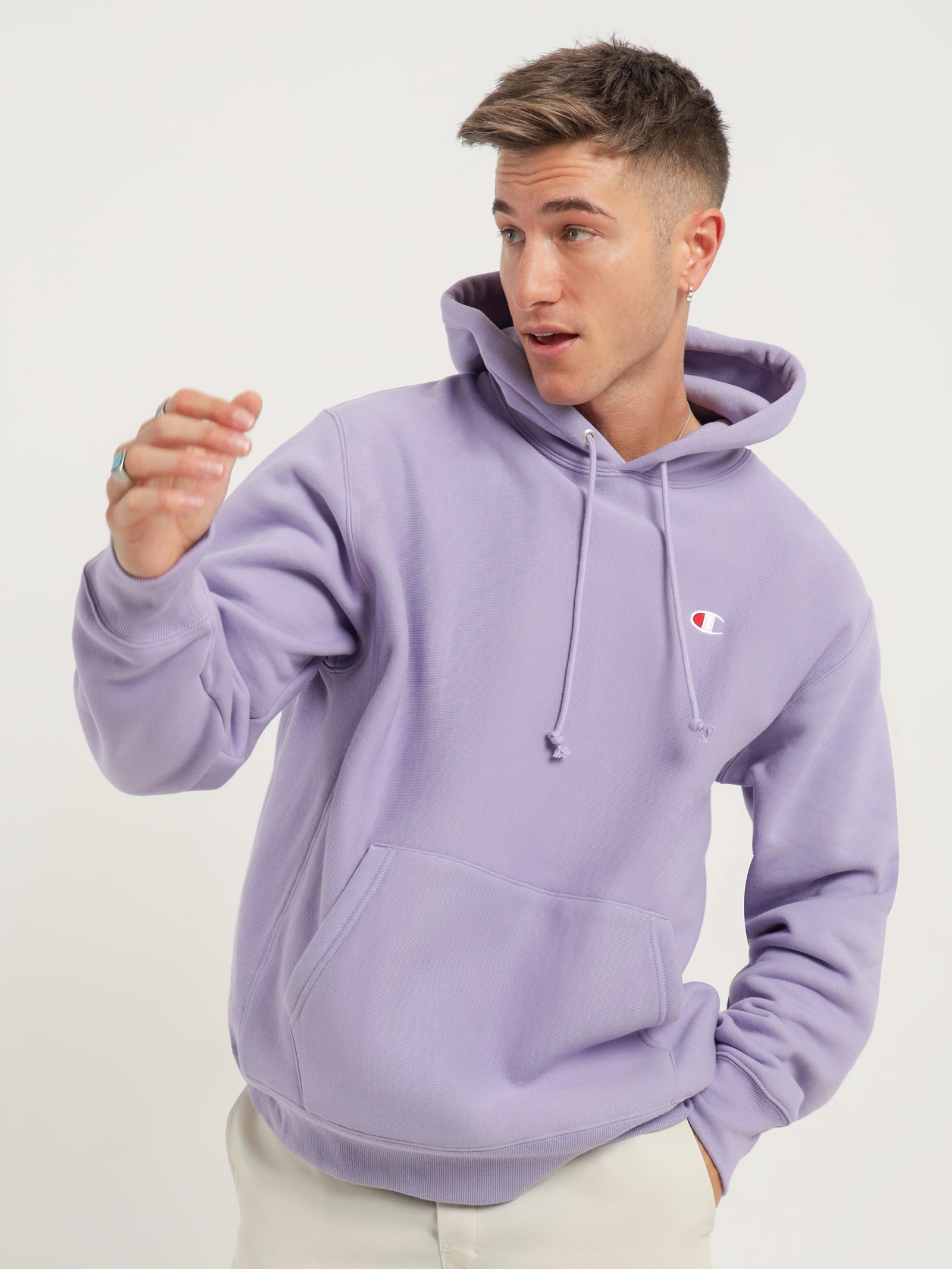 Reverse Weave C Logo Hoodie in Lavender