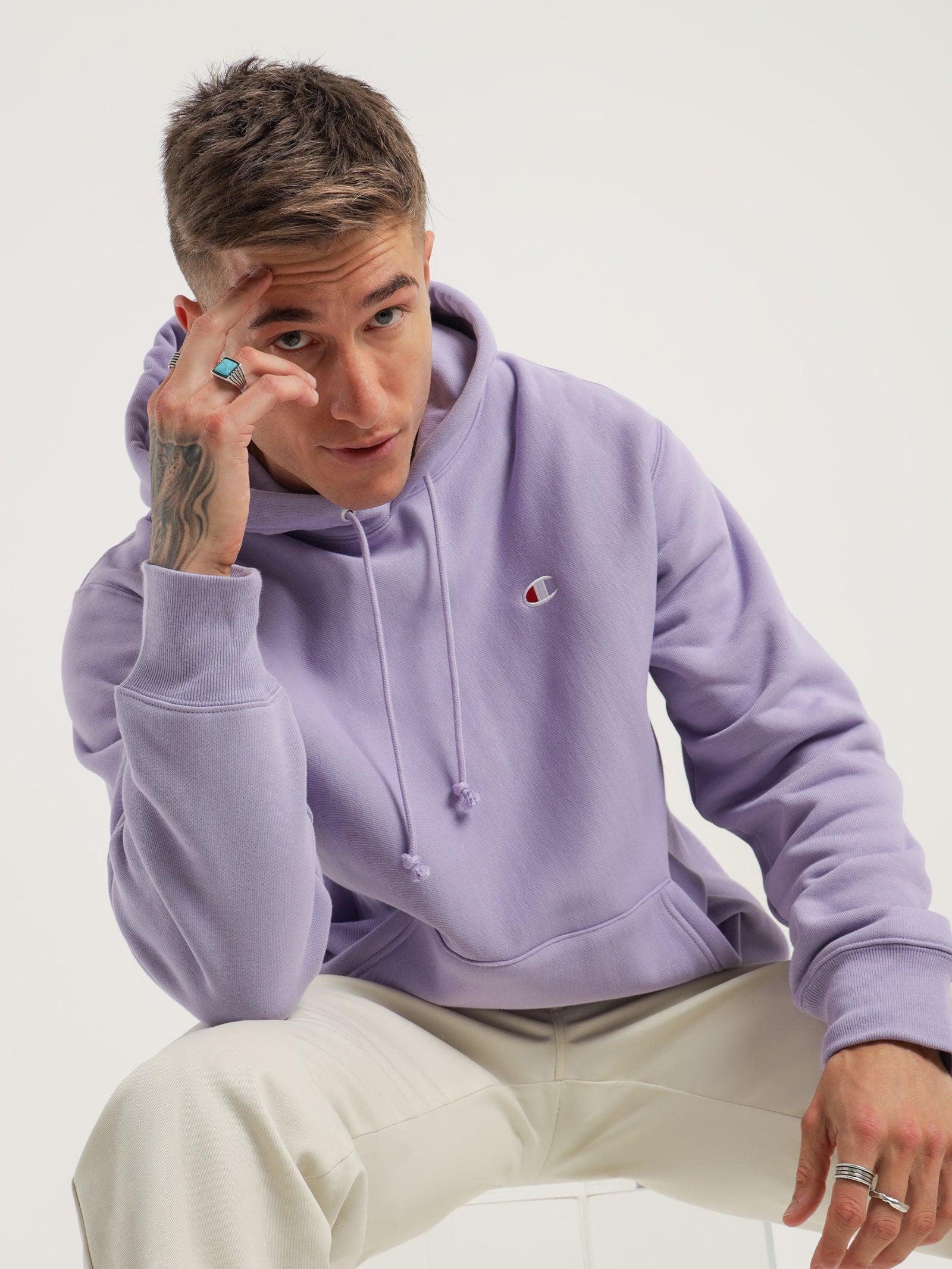 Reverse Weave C Logo Hoodie in Lavender