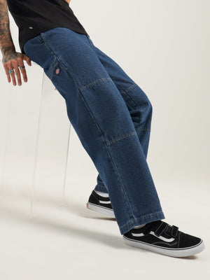 Double Knee Carpenter Jeans , Stonewashed Indigo Blue