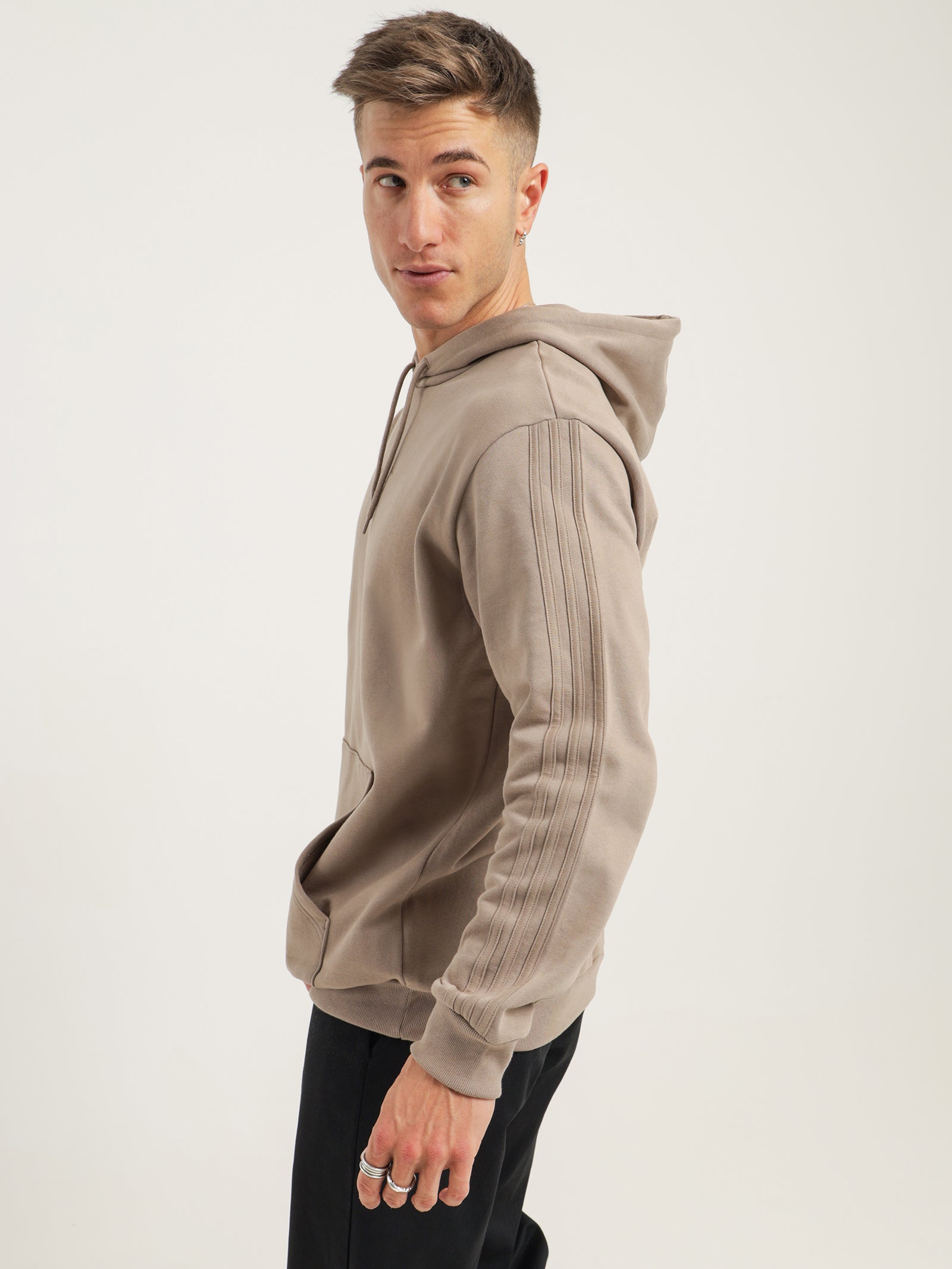 Adidas essential hoodie sweatshirt taupe sale