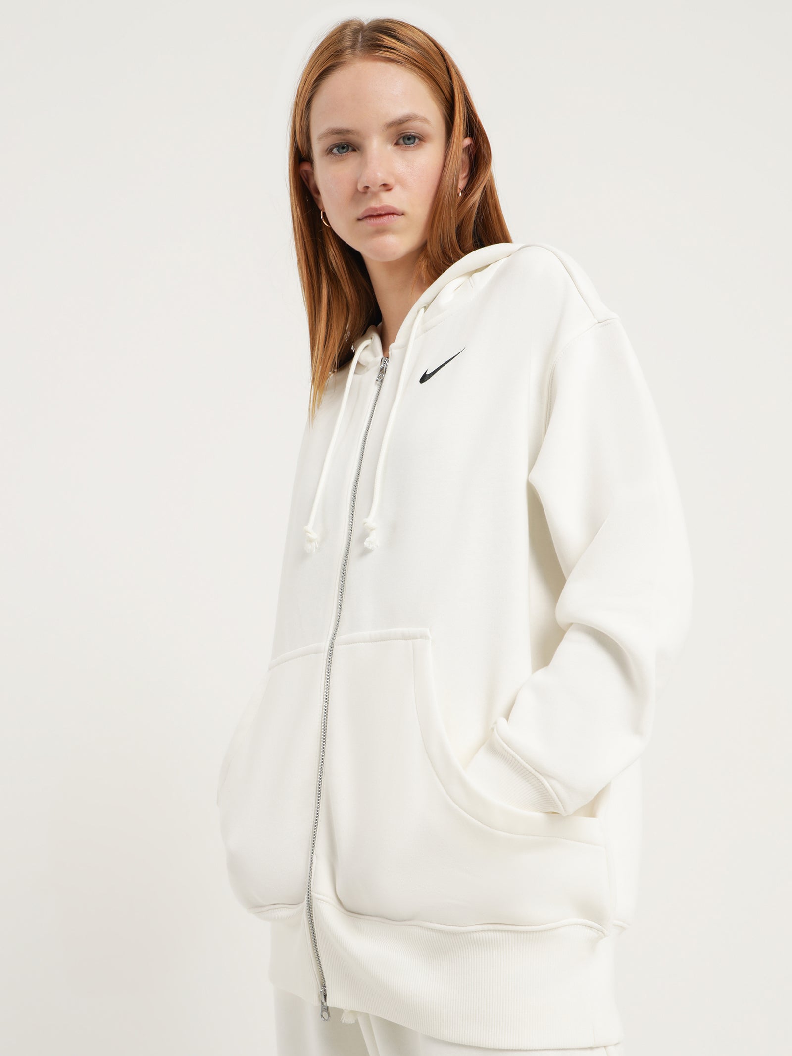 Phoenix Fleece Zip Hoodie in Sail White & Black