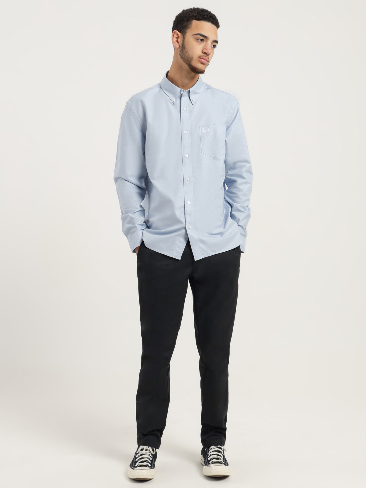 Fred Perry Long Sleeve Oxford Shirt in Smoke Blue | Smoke