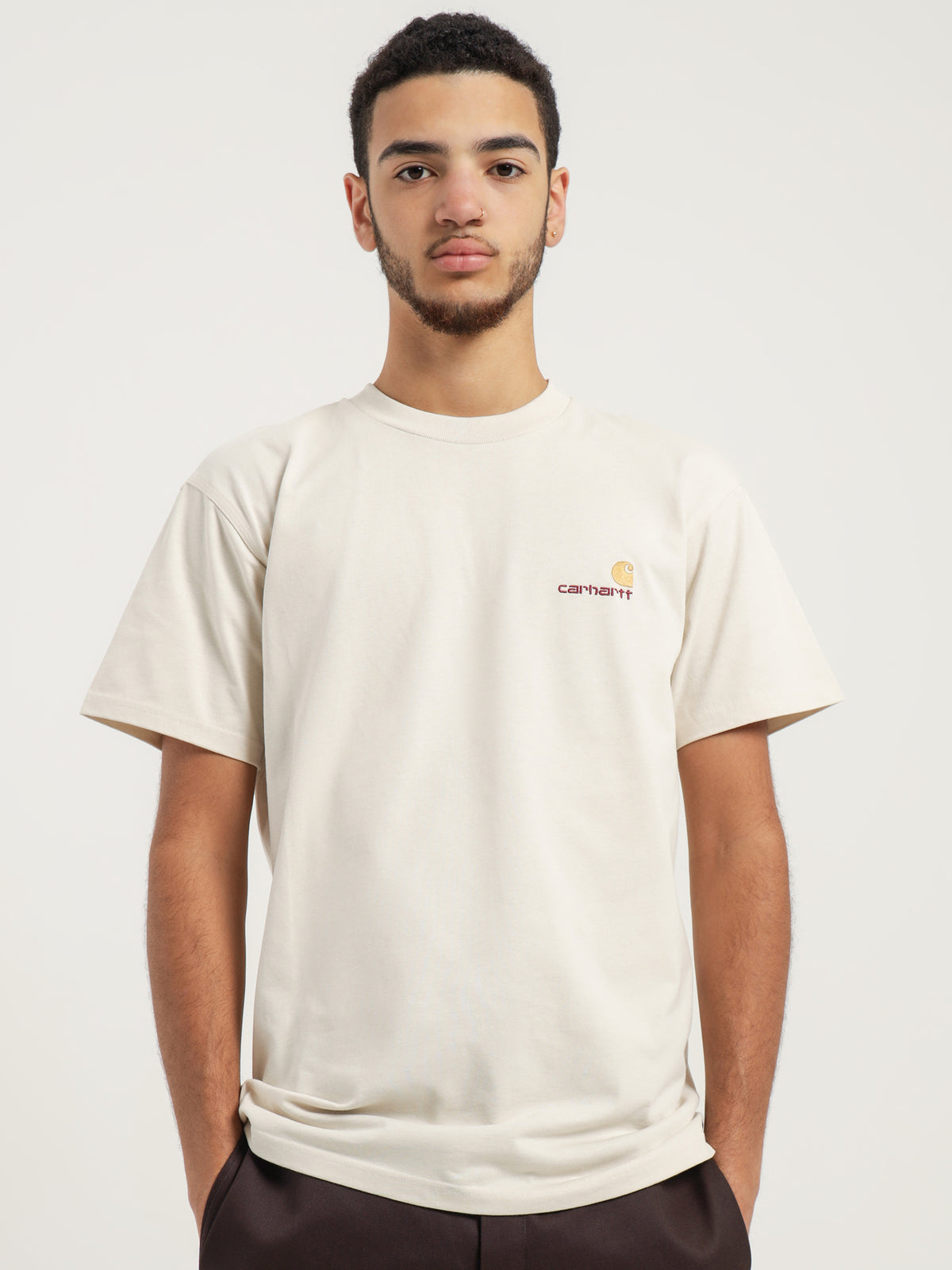 Carhartt Wip Short Sleeve American Script T-Shirt in Natural | Natural