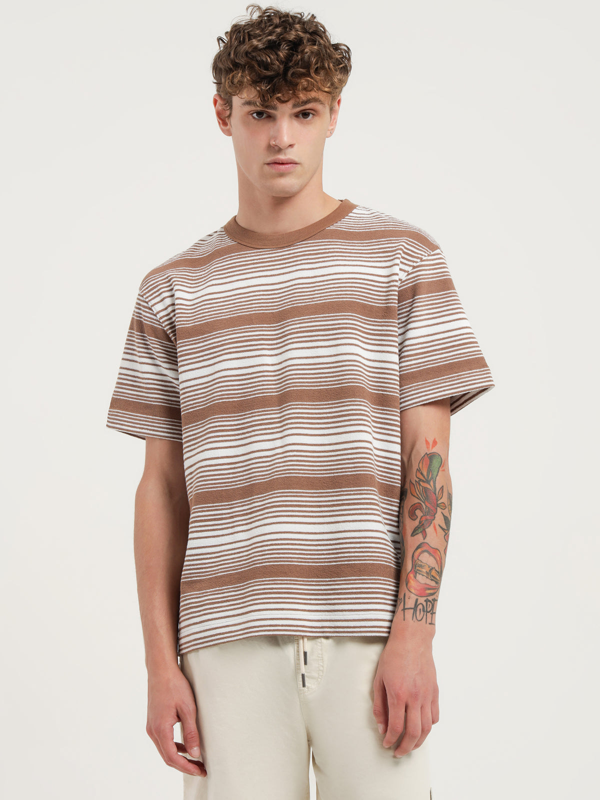 Article One Clemens T-Shirt in Camel | Camel Stripe