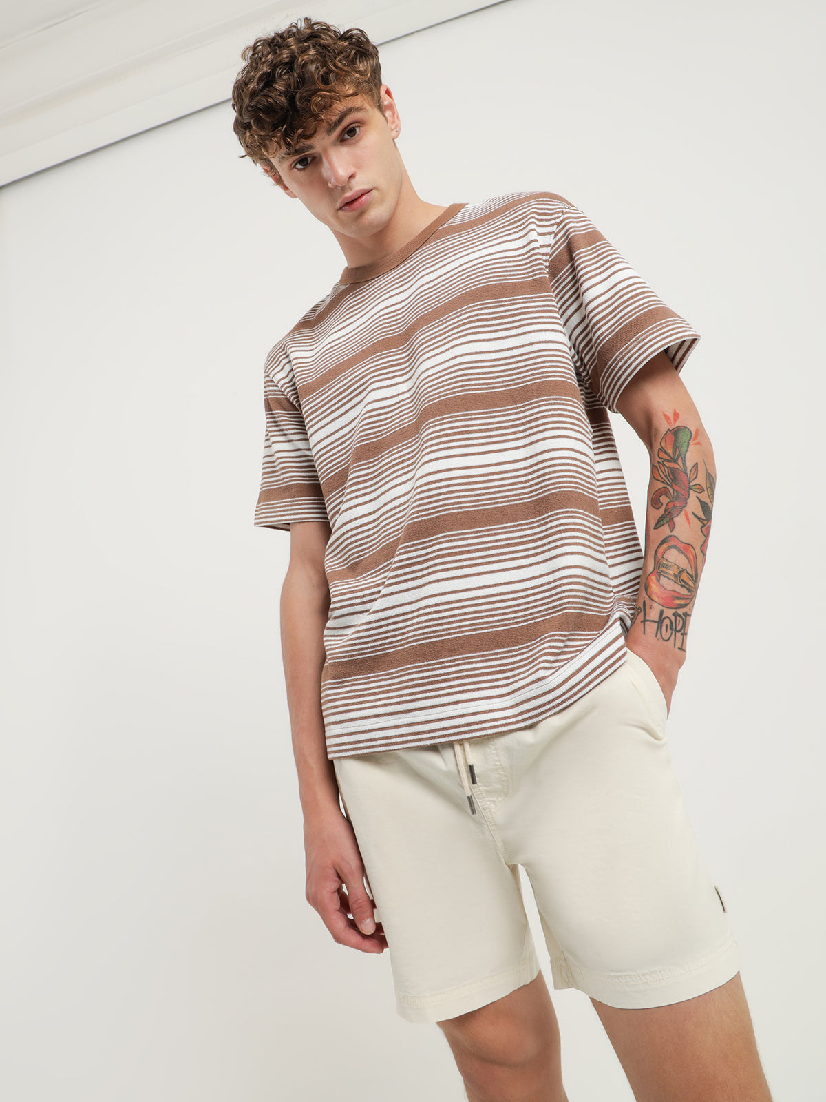 Article One Clemens T-Shirt in Camel | Camel Stripe