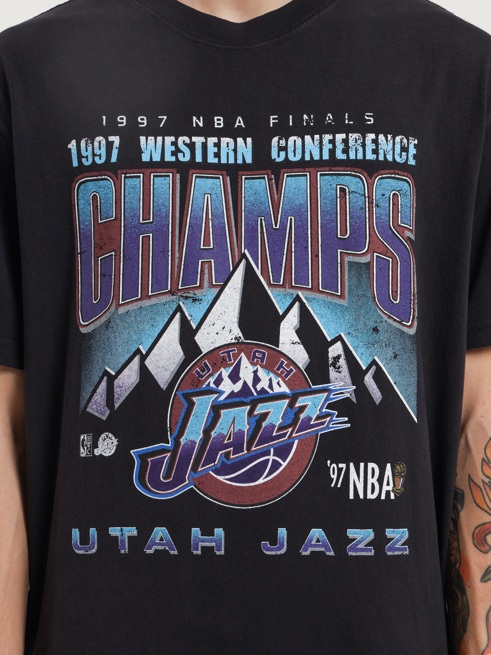 Utah Jazz 1997 Western Conference Champs Vintage Tee - Faded Black