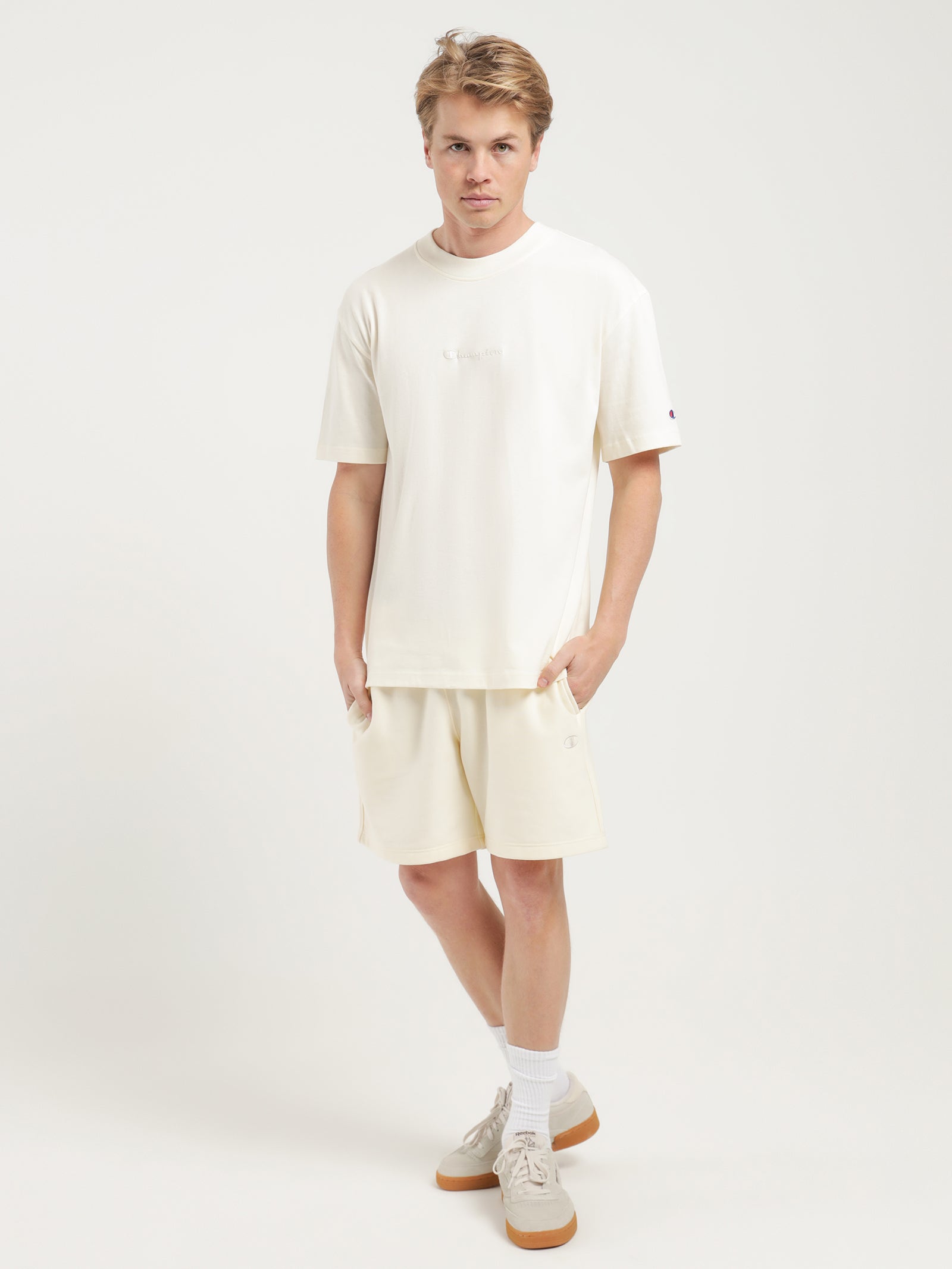 Reverse Weave Terry Relaxed Shorts in Chalk White