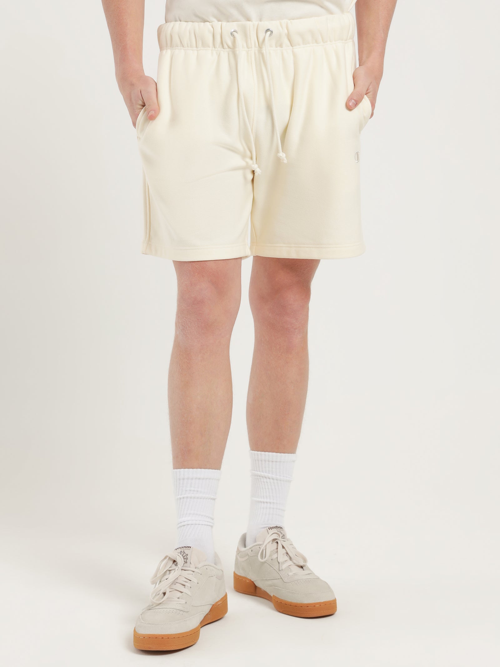 Reverse Weave Terry Relaxed Shorts in Chalk White