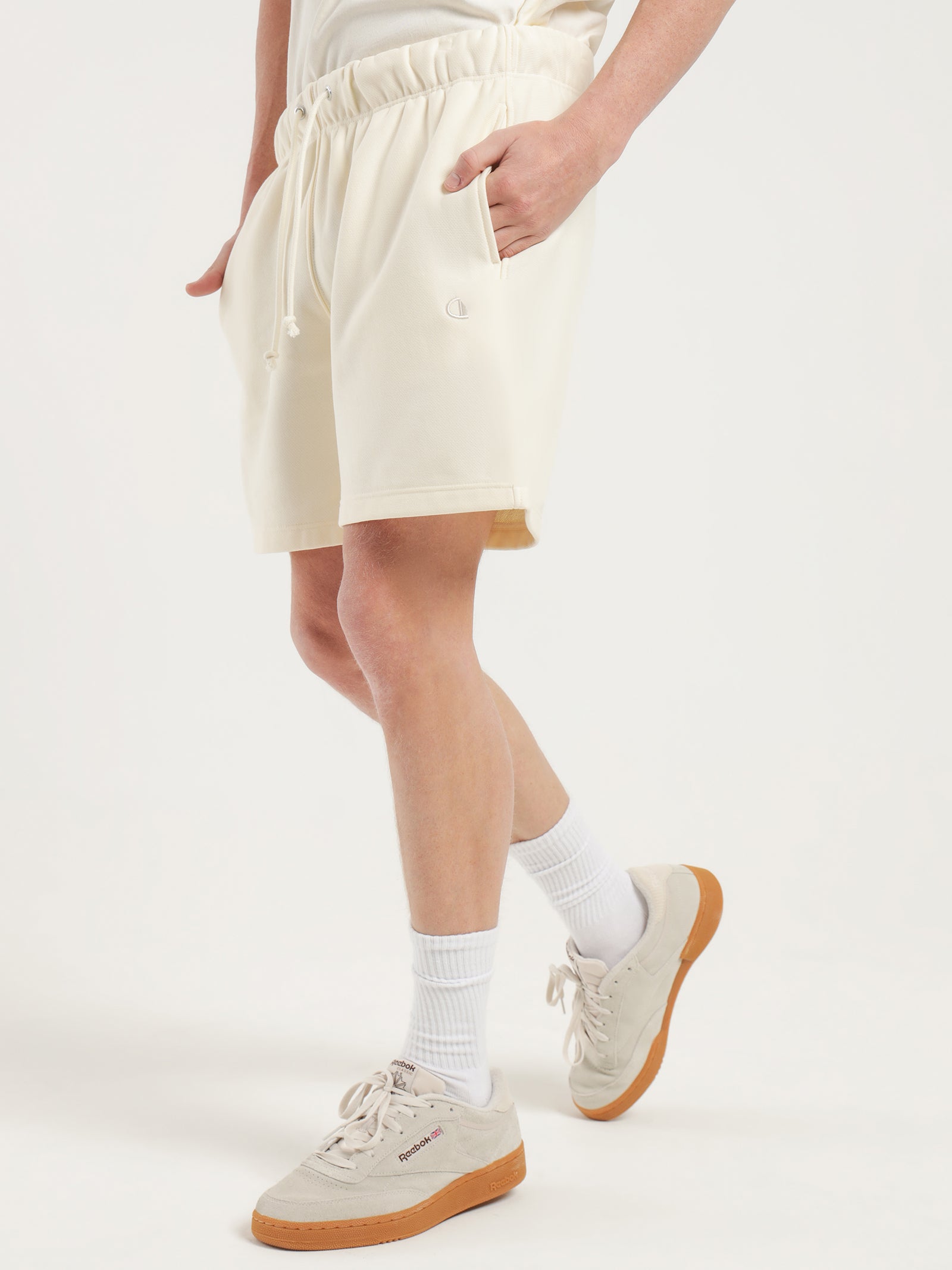 Reverse Weave Terry Relaxed Shorts in Chalk White