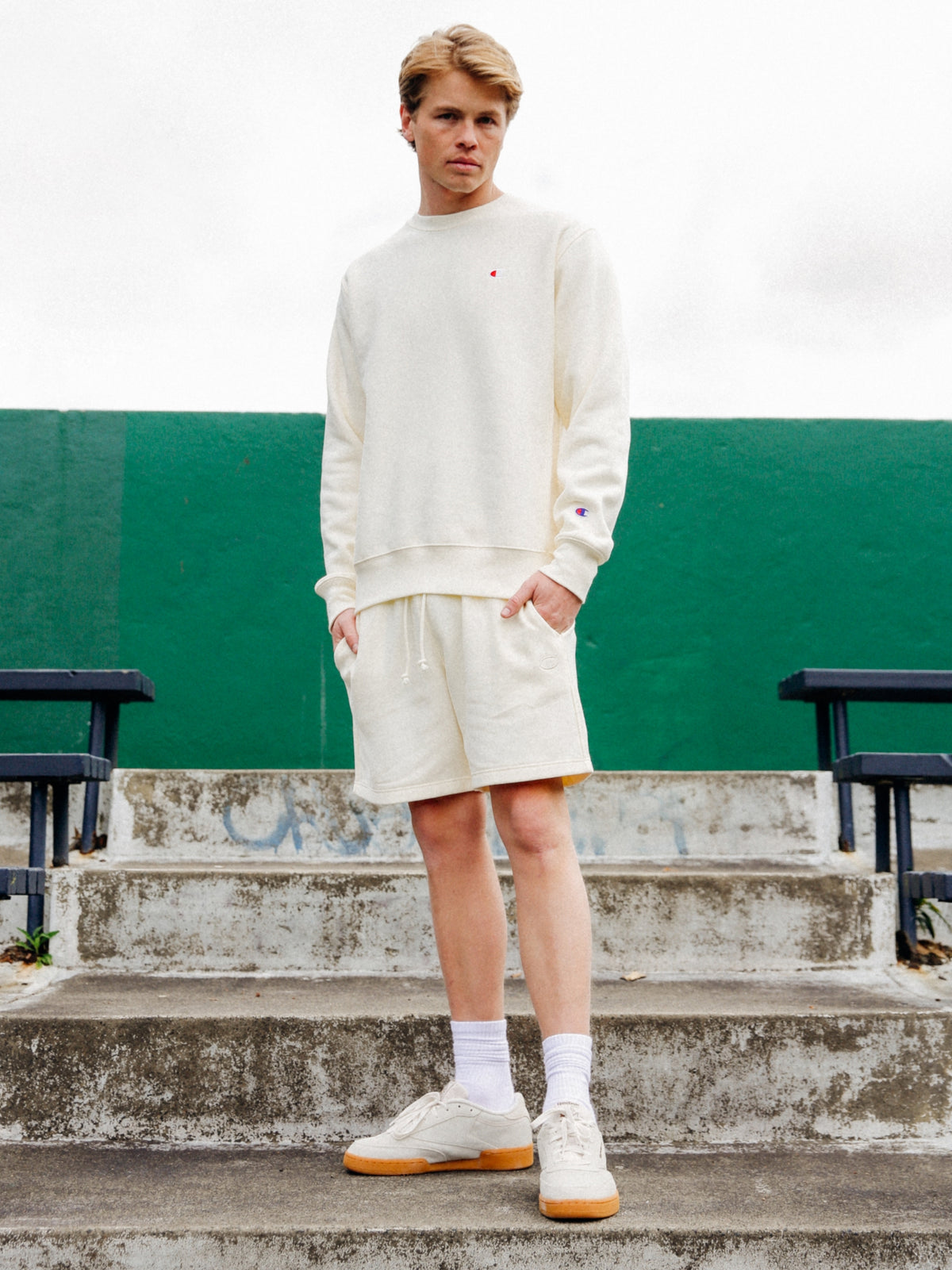 Champion Reverse Weave Crew in Chalk White | Chalk