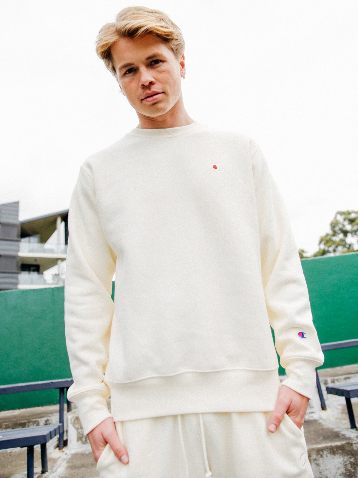 Champion Reverse Weave Crew in Chalk White | Chalk