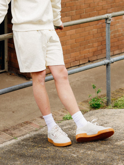 Reverse Weave Terry Relaxed Shorts in Chalk White