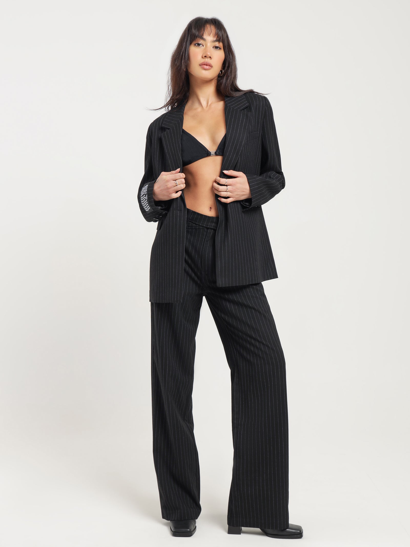 Detached Trousers in Black Pinstripe