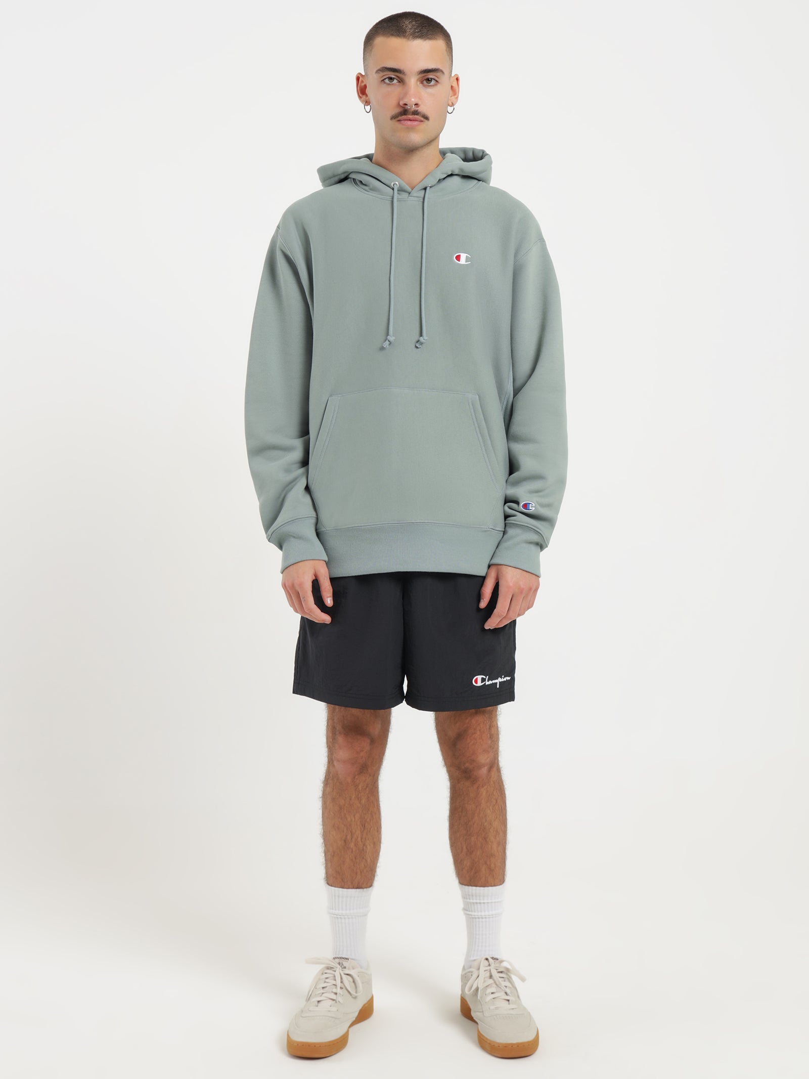 Reverse Weave Hoodie in Sage