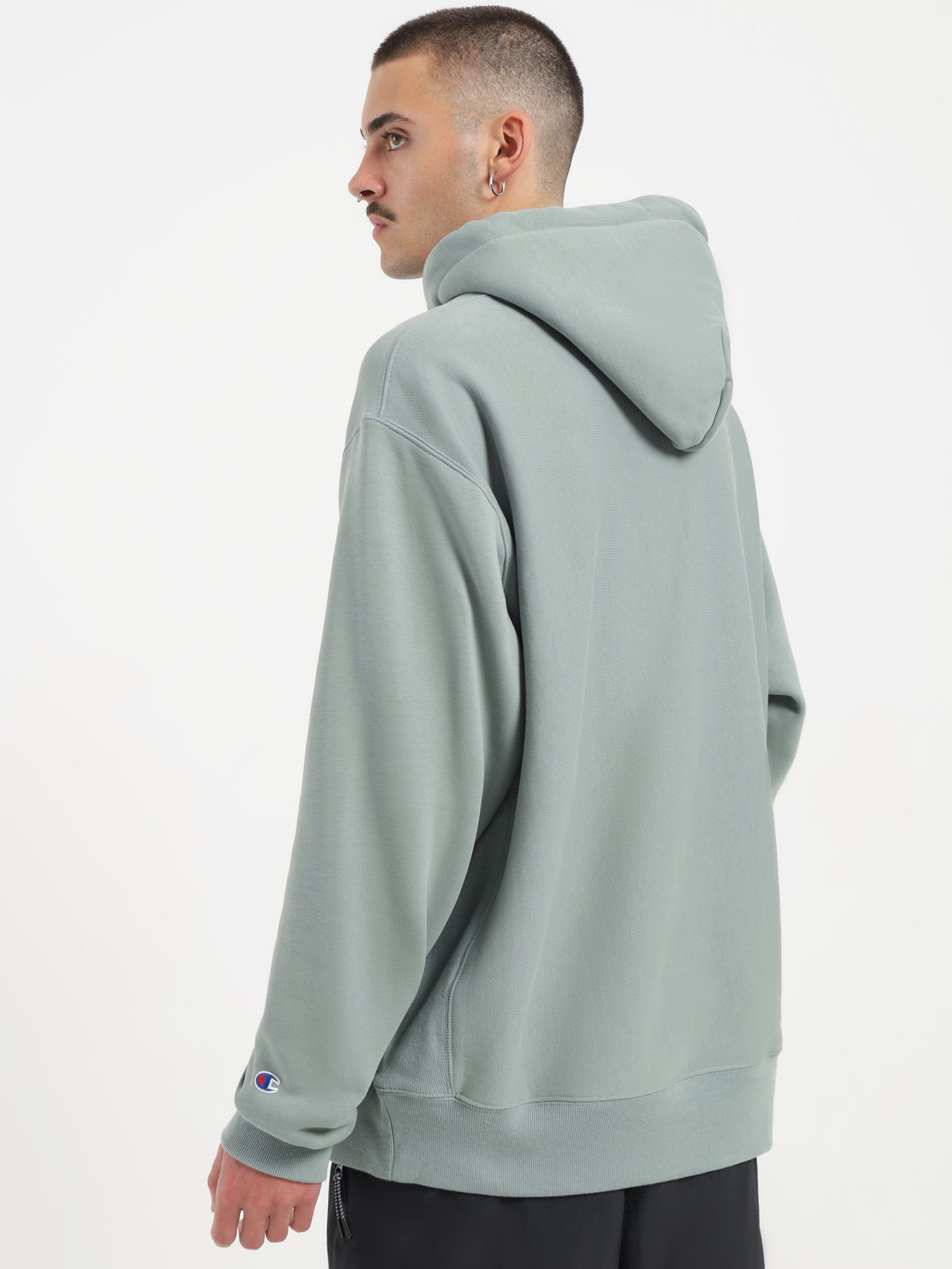 Reverse Weave Hoodie in Sage