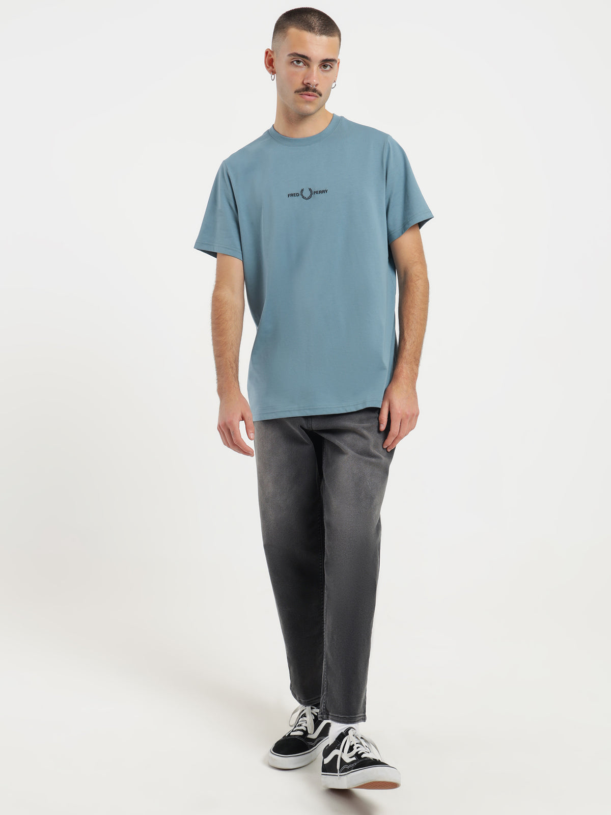 Fred Perry Embroidered T-Shirt in Ash Blue | Blue