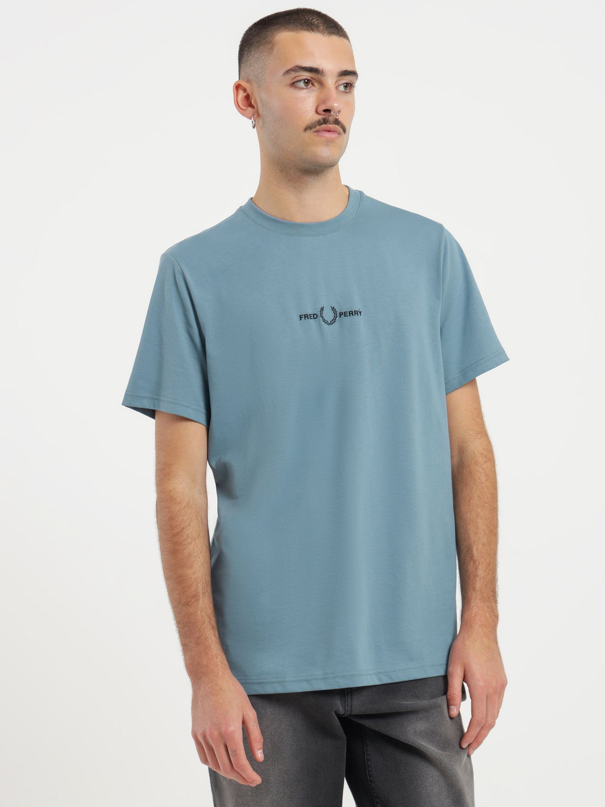 Fred Perry Embroidered T-Shirt in Ash Blue | Blue