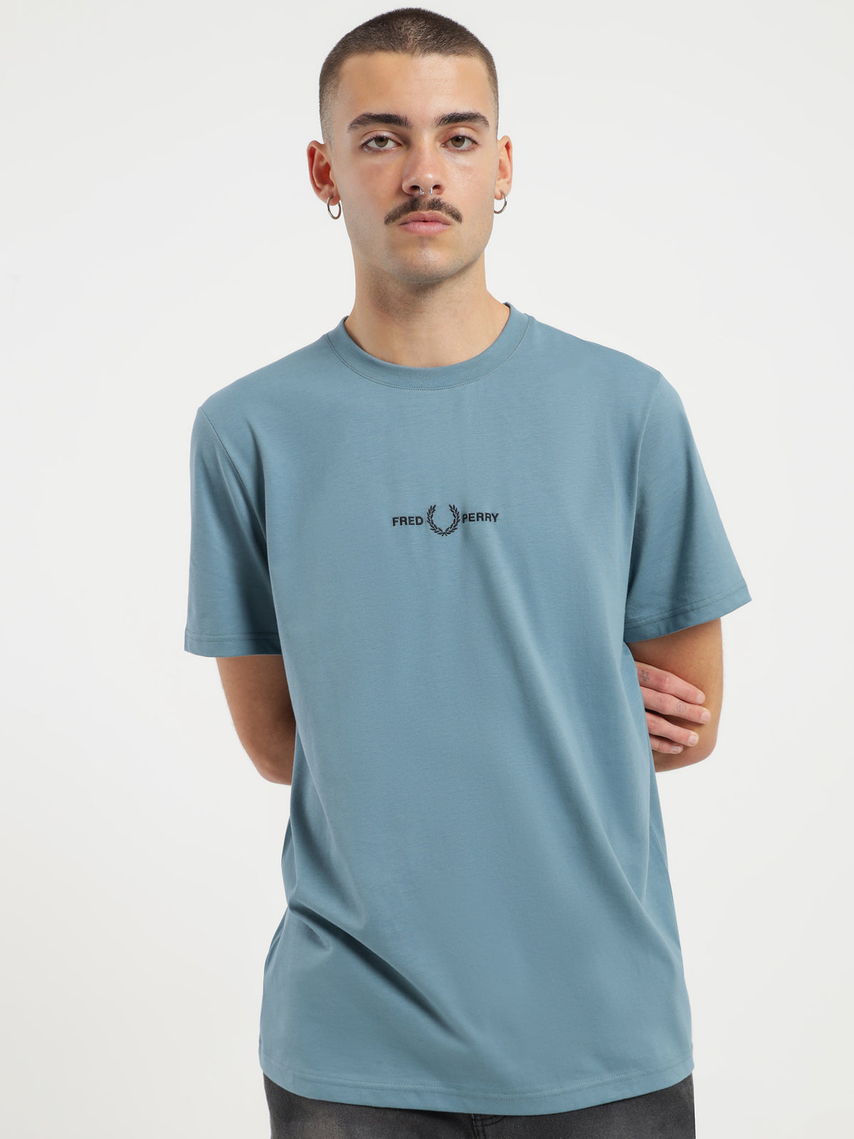 Fred Perry Embroidered T-Shirt in Ash Blue | Blue