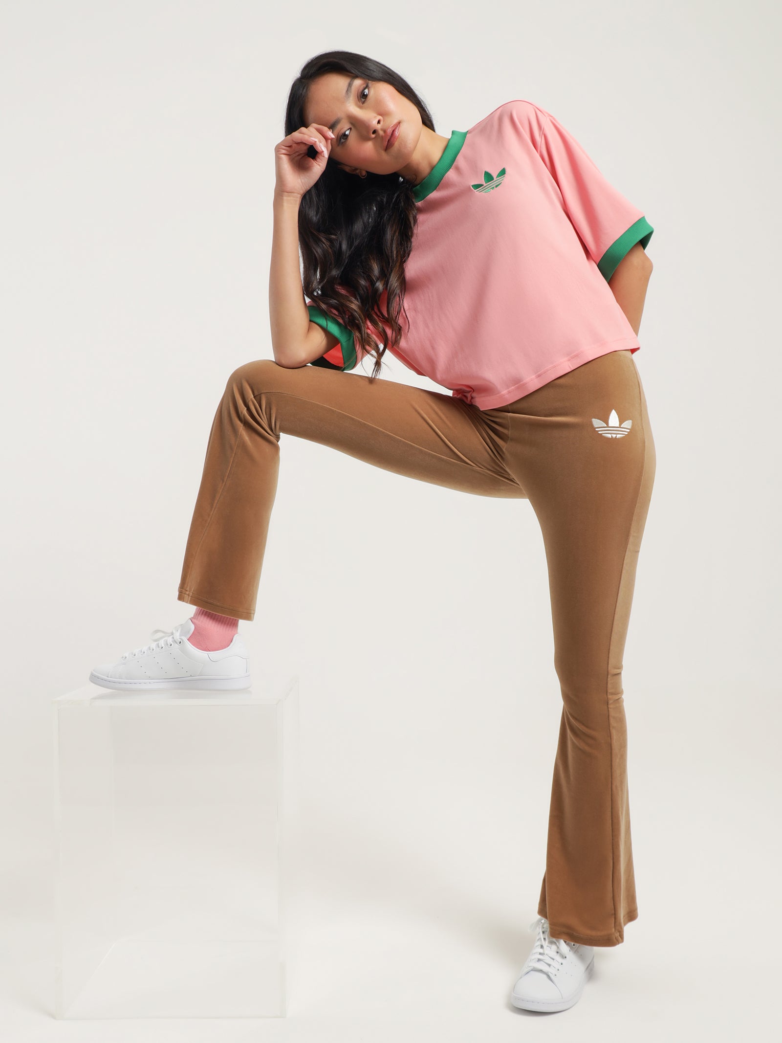 Adidas Originals 'Adicolor 70s' Flared Trousers In Brown for Women