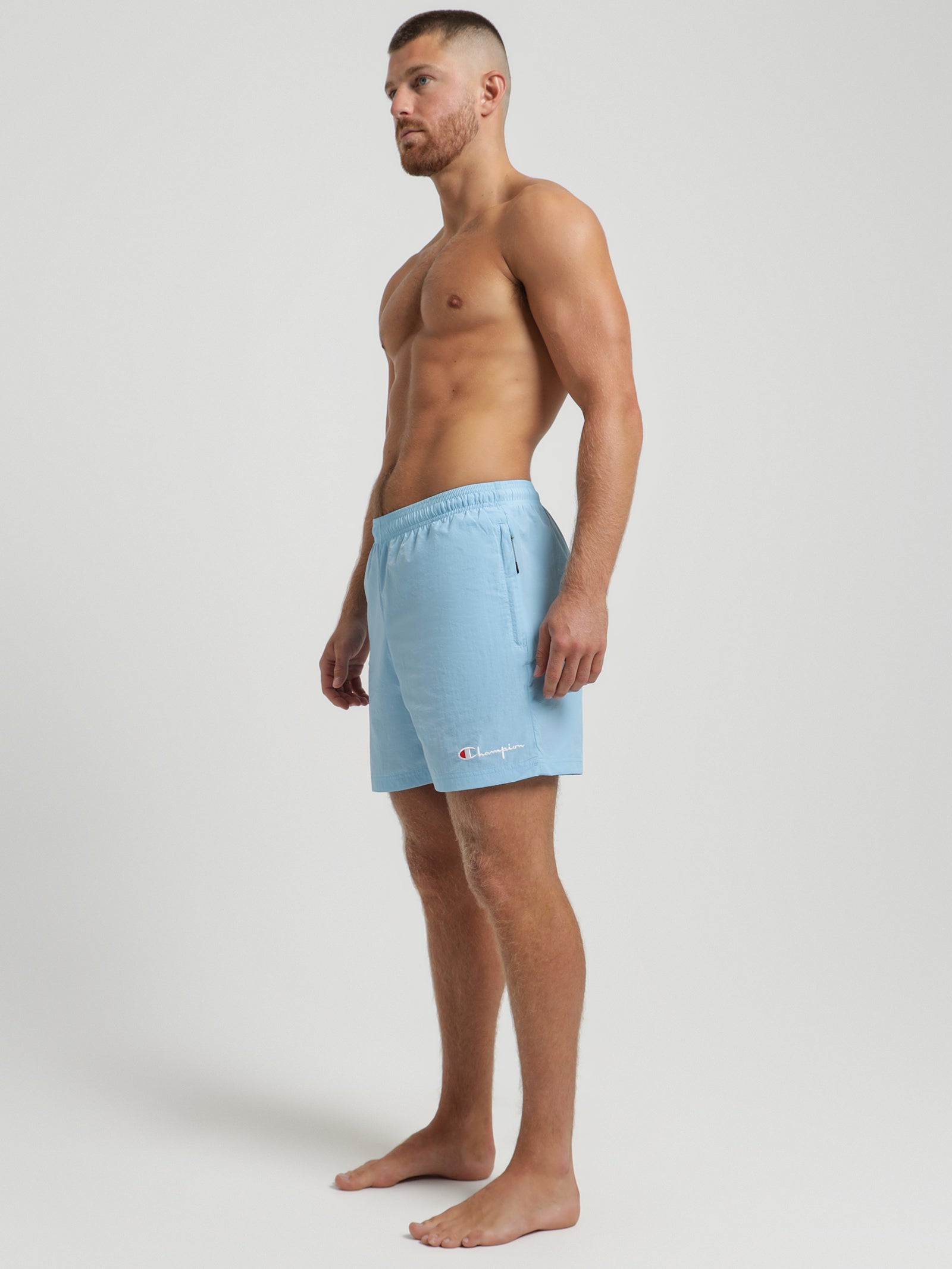 Collegiate Nylon Swim Shorts in Light Blue