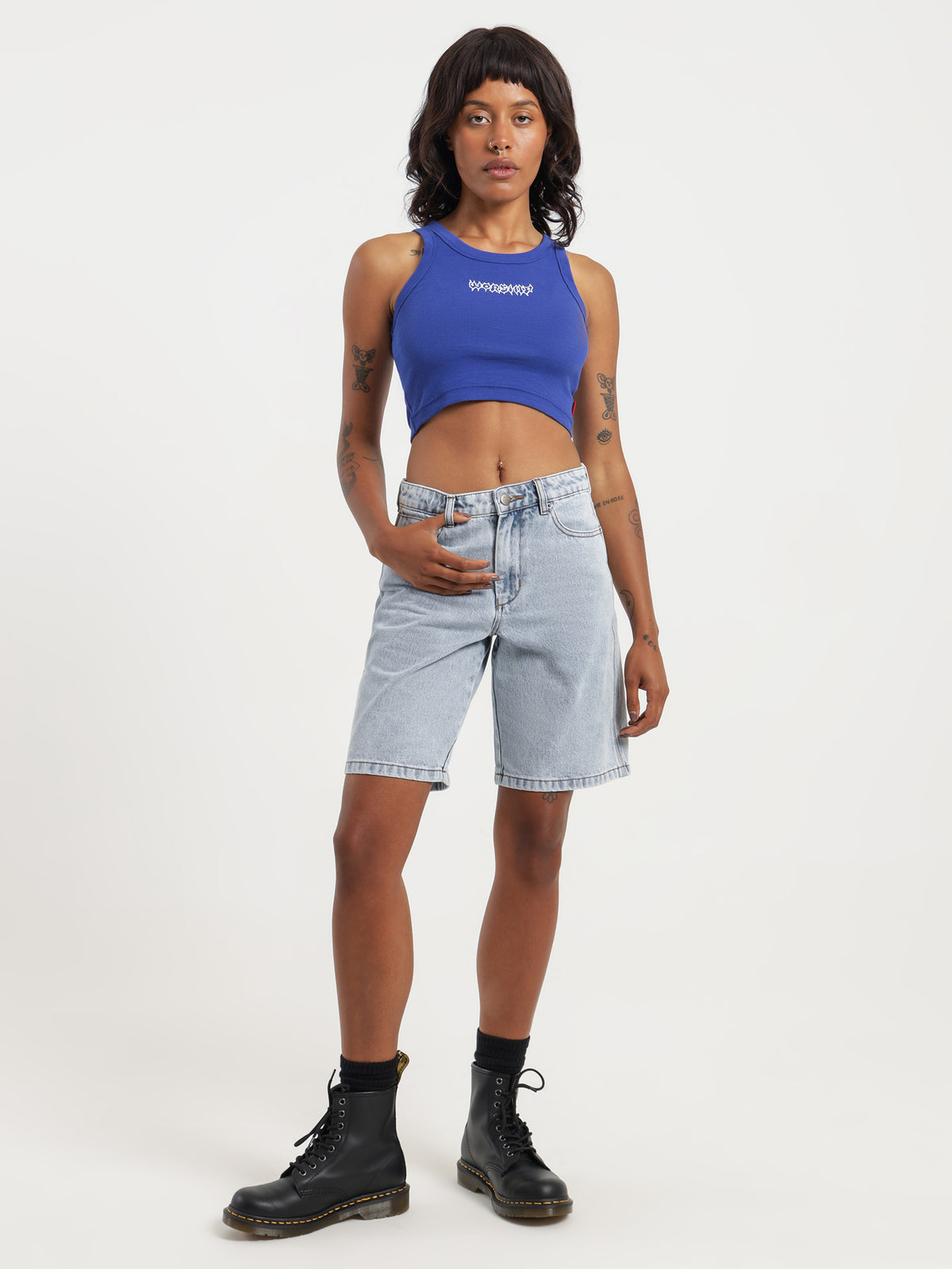 Worship Meancore Mid Crop Tank in Surf The Web Blue | Blue