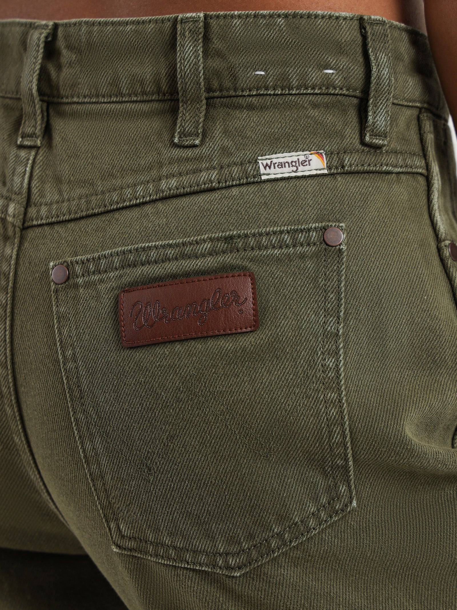 Wrangler Mid Bells Flared Jeans in Dark Olive Green Olive | Glue Store