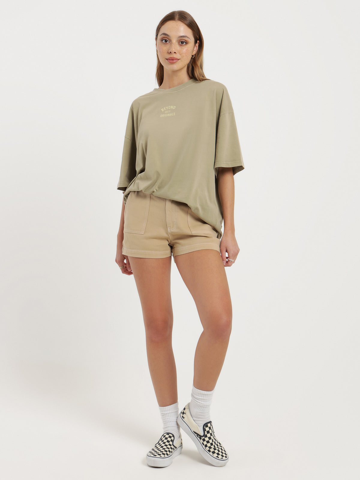 Beyond Her Beyond Originals Oversized T-Shirt in Desert & White | Desert-White