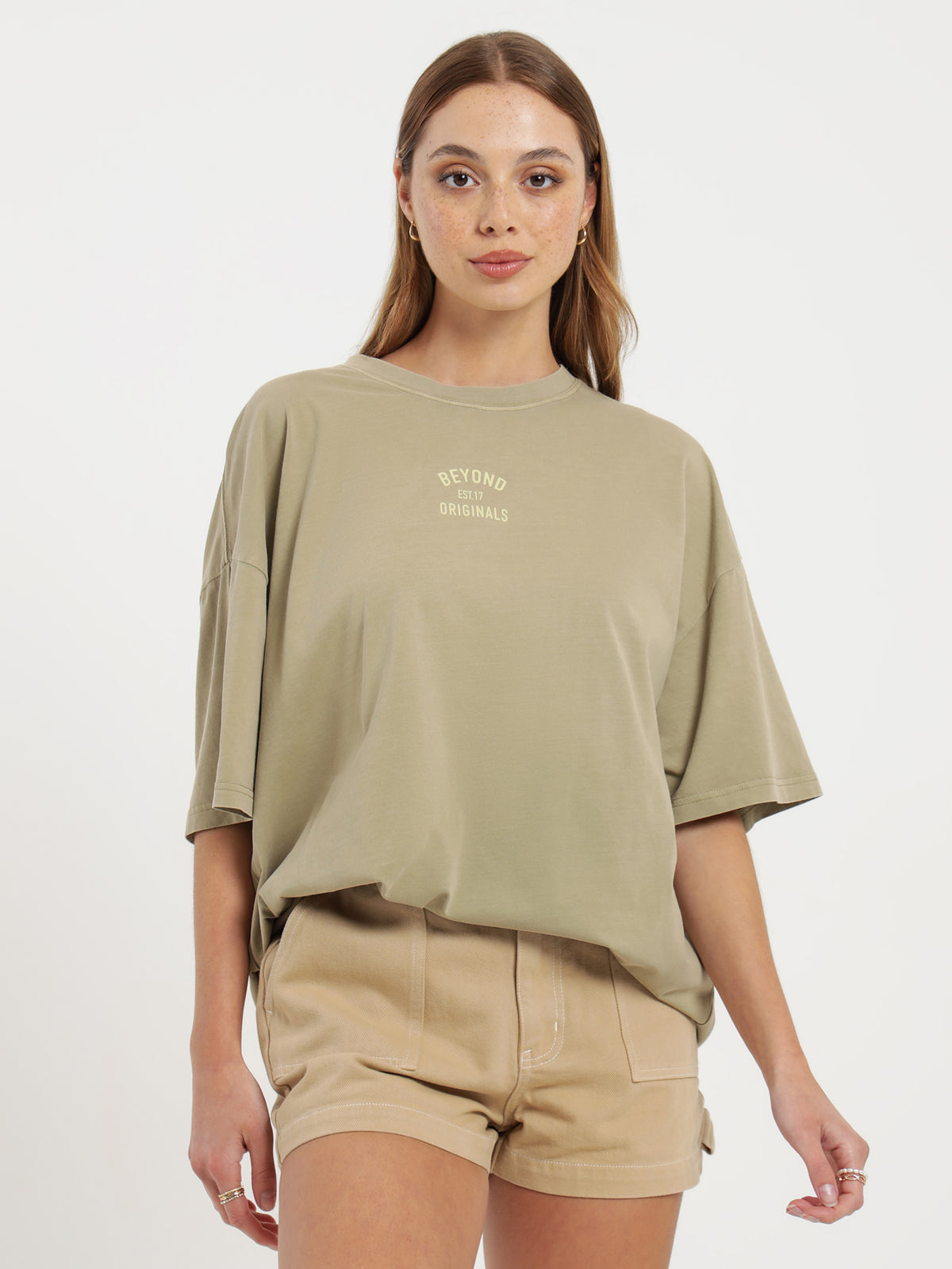 Beyond Her Beyond Originals Oversized T-Shirt in Desert & White | Desert-White