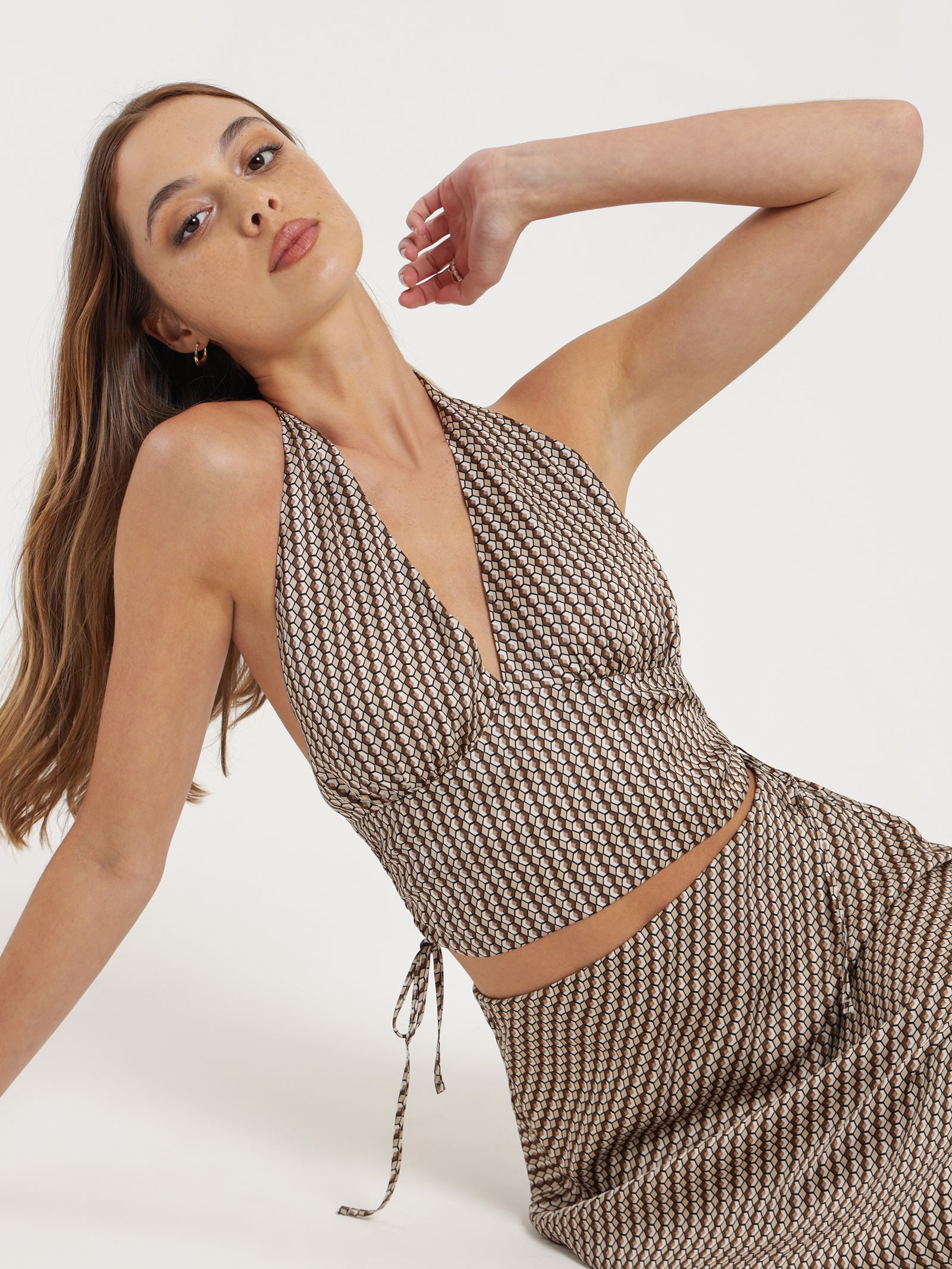 Porto Ruched Halter Top in Geo